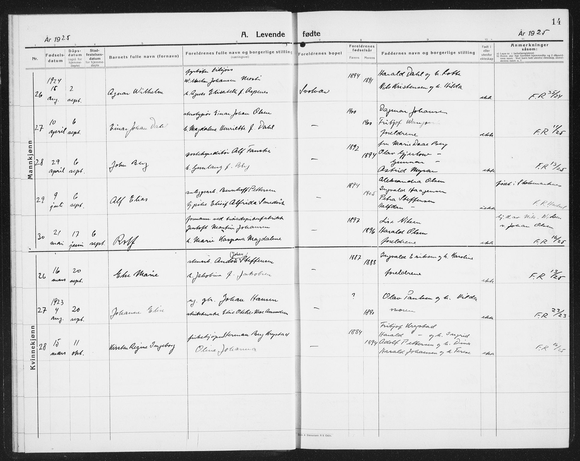 Ministerialprotokoller, klokkerbøker og fødselsregistre - Nordland, AV/SAT-A-1459/877/L1117: Klokkerbok nr. 877C01, 1923-1942, s. 14