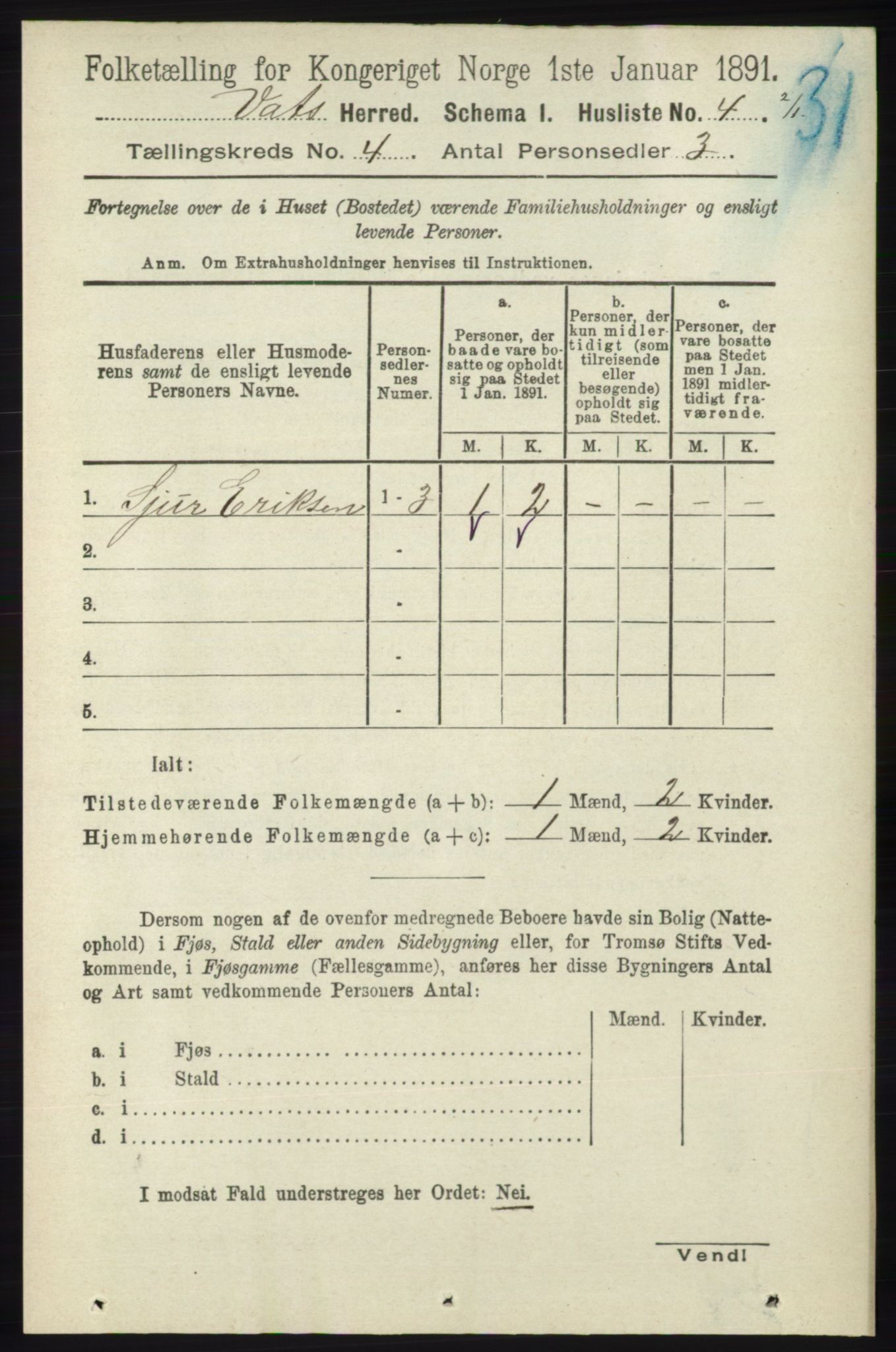 RA, Folketelling 1891 for 1155 Vats herred, 1891, s. 594