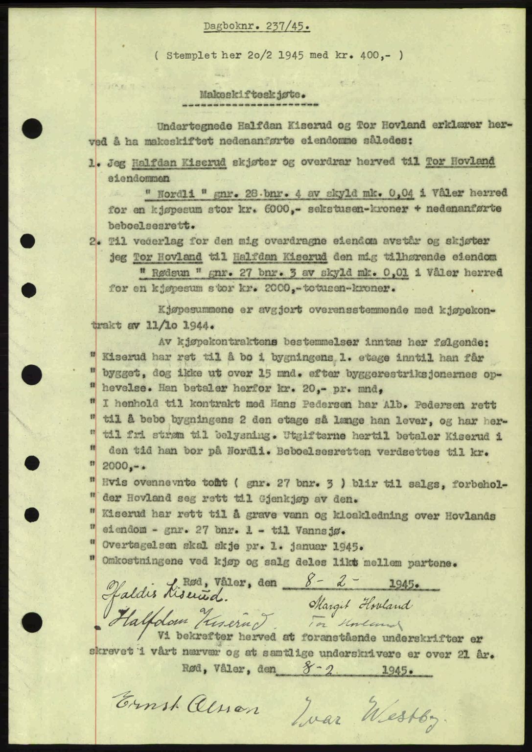 Moss sorenskriveri, SAO/A-10168: Pantebok nr. A13, 1944-1945, Dagboknr: 237/1945