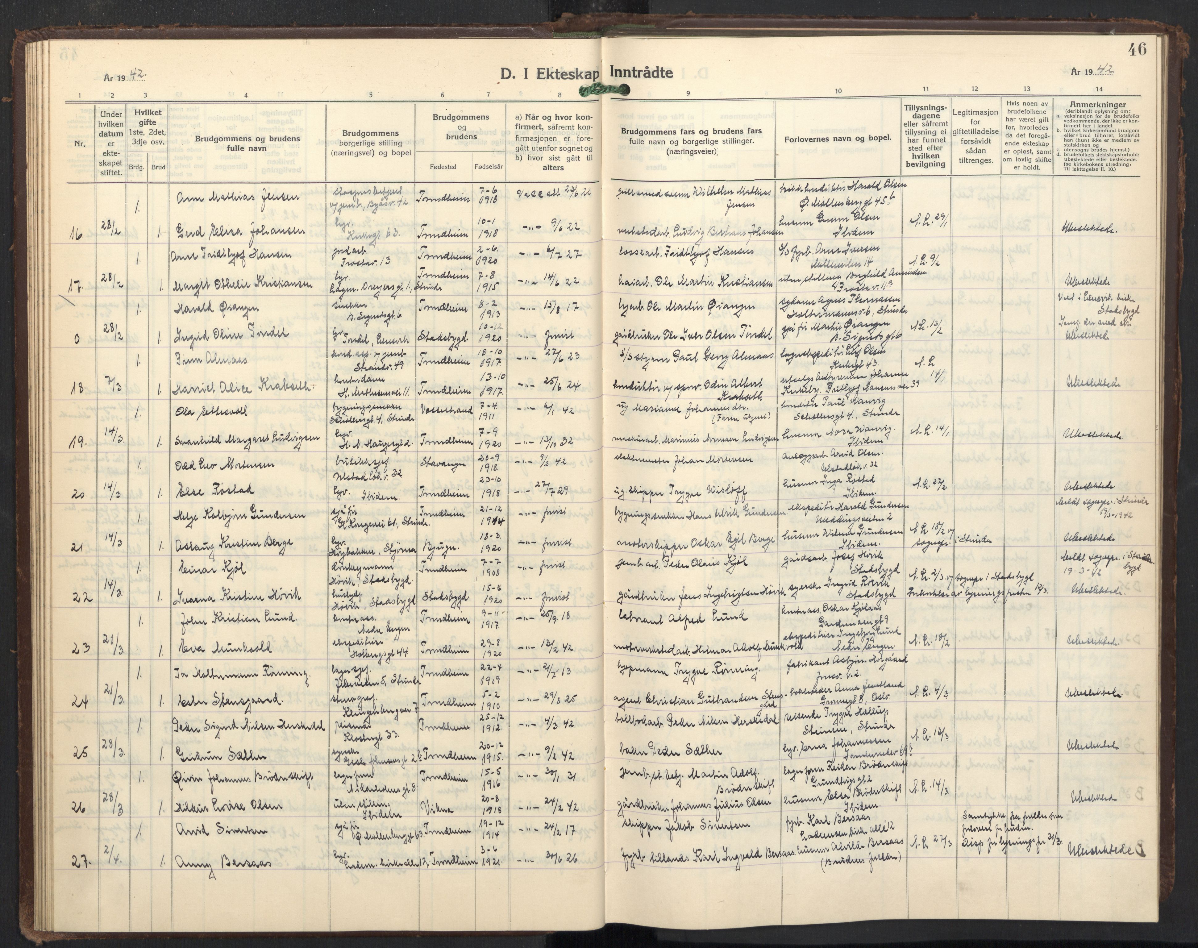 Ministerialprotokoller, klokkerbøker og fødselsregistre - Sør-Trøndelag, SAT/A-1456/605/L0263: Klokkerbok nr. 605C10, 1938-1949, s. 46