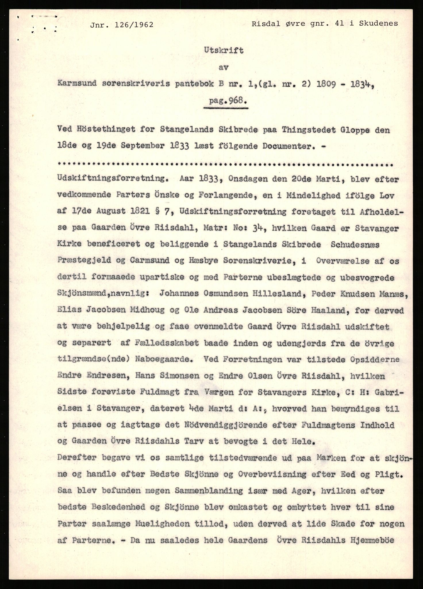 Statsarkivet i Stavanger, AV/SAST-A-101971/03/Y/Yj/L0068: Avskrifter sortert etter gårdsnavn: Refsnes - Risjell, 1750-1930, s. 558