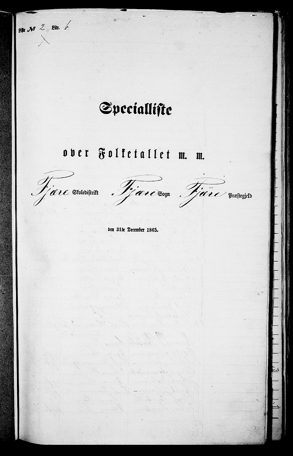 RA, Folketelling 1865 for 0923L Fjære prestegjeld, Fjære sokn, 1865, s. 65