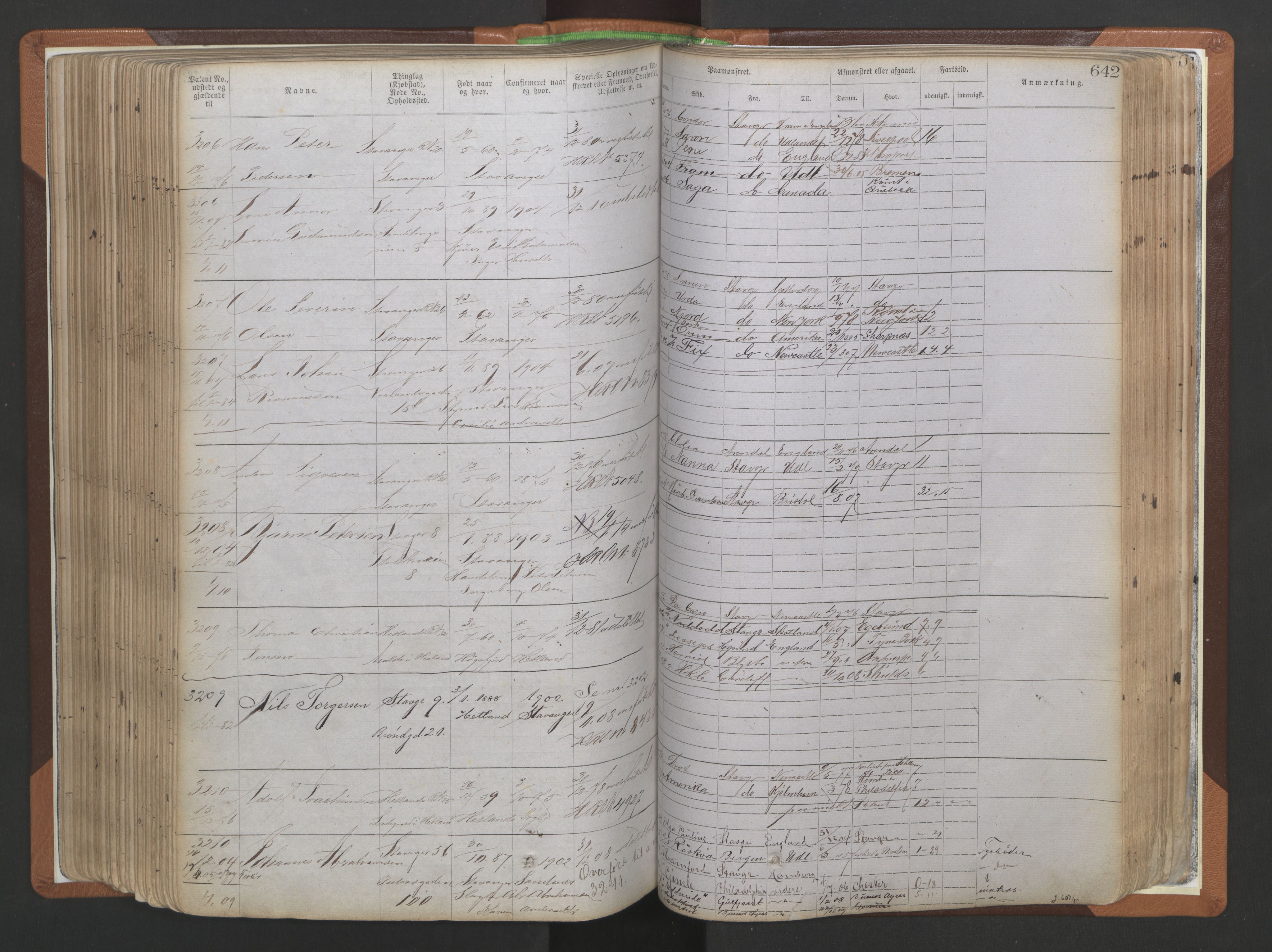 Stavanger sjømannskontor, AV/SAST-A-102006/F/Ff/L0009: Annotasjonsrulle, patentnr. 1805-3605 (dublett), 1872-1900, s. 285
