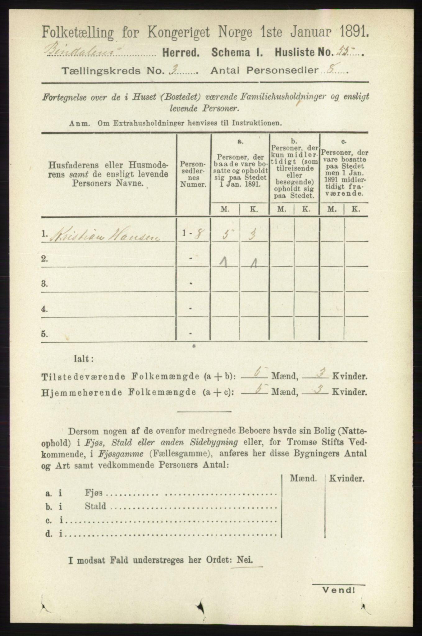 RA, Folketelling 1891 for 1811 Bindal herred, 1891, s. 642