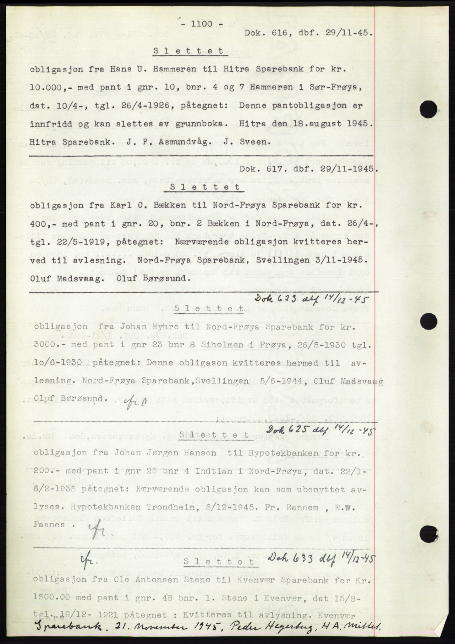 Hitra sorenskriveri, AV/SAT-A-0018/2/2C/2Ca: Pantebok nr. C1, 1936-1945, Dagboknr: 616/1945