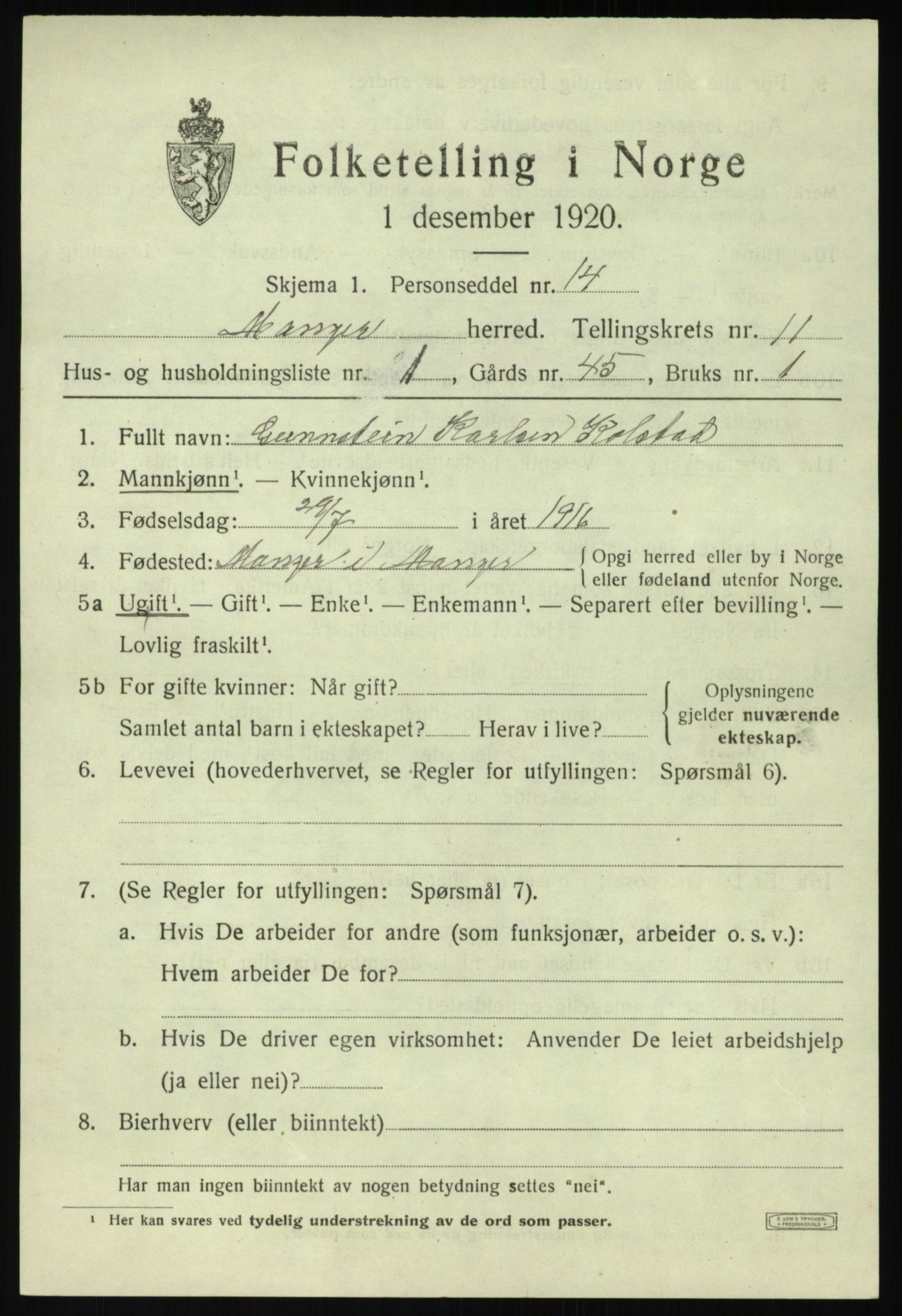 SAB, Folketelling 1920 for 1261 Manger herred, 1920, s. 6708