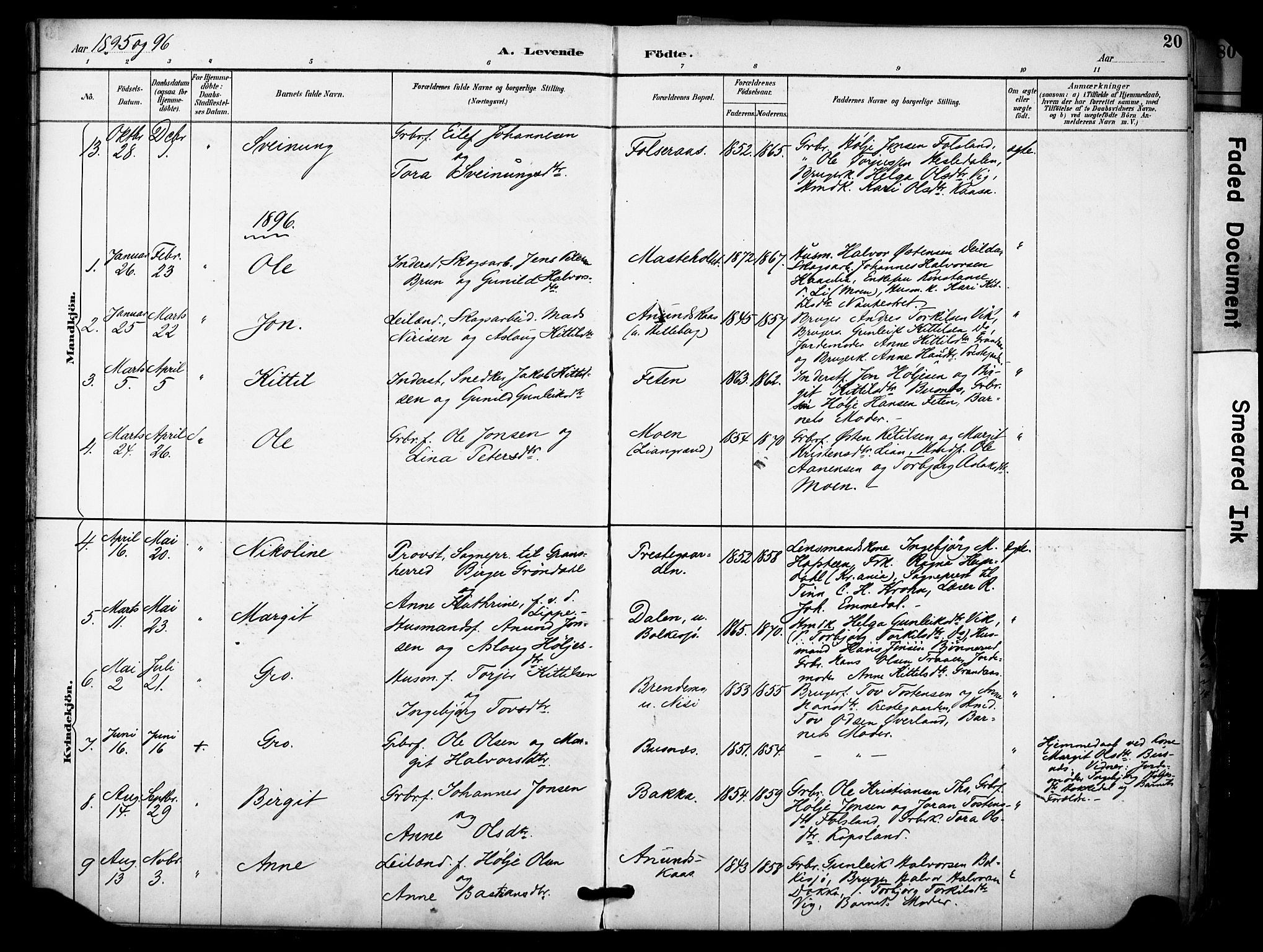 Gransherad kirkebøker, AV/SAKO-A-267/F/Fa/L0005: Ministerialbok nr. I 5, 1887-1916, s. 20