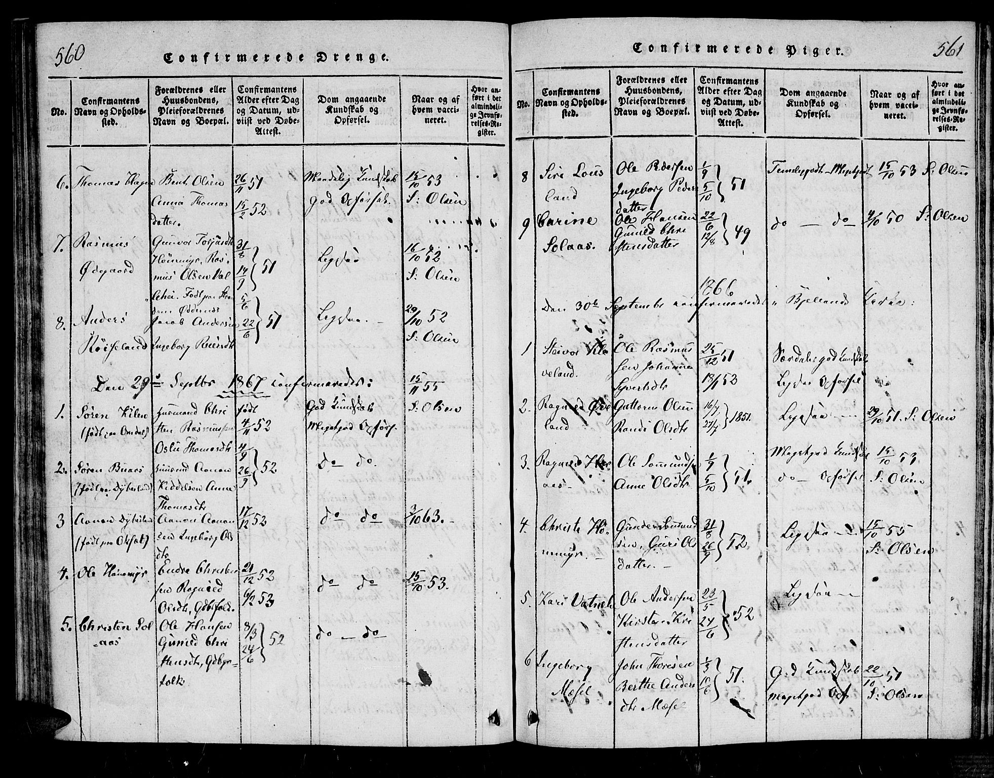 Bjelland sokneprestkontor, SAK/1111-0005/F/Fa/Fab/L0002: Ministerialbok nr. A 2, 1816-1869, s. 560-561
