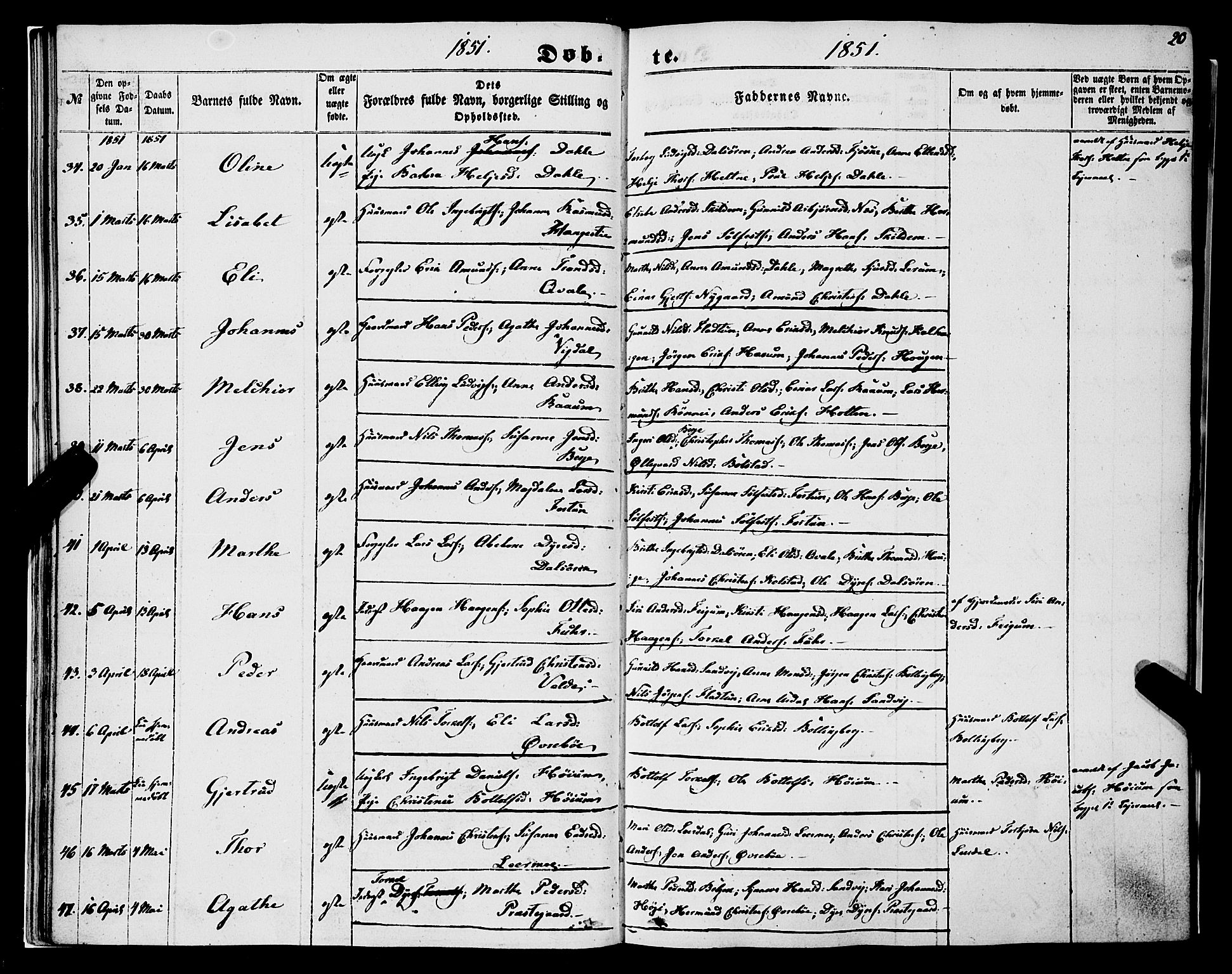 Luster sokneprestembete, AV/SAB-A-81101/H/Haa/Haaa/L0007: Ministerialbok nr. A 7, 1849-1859, s. 20