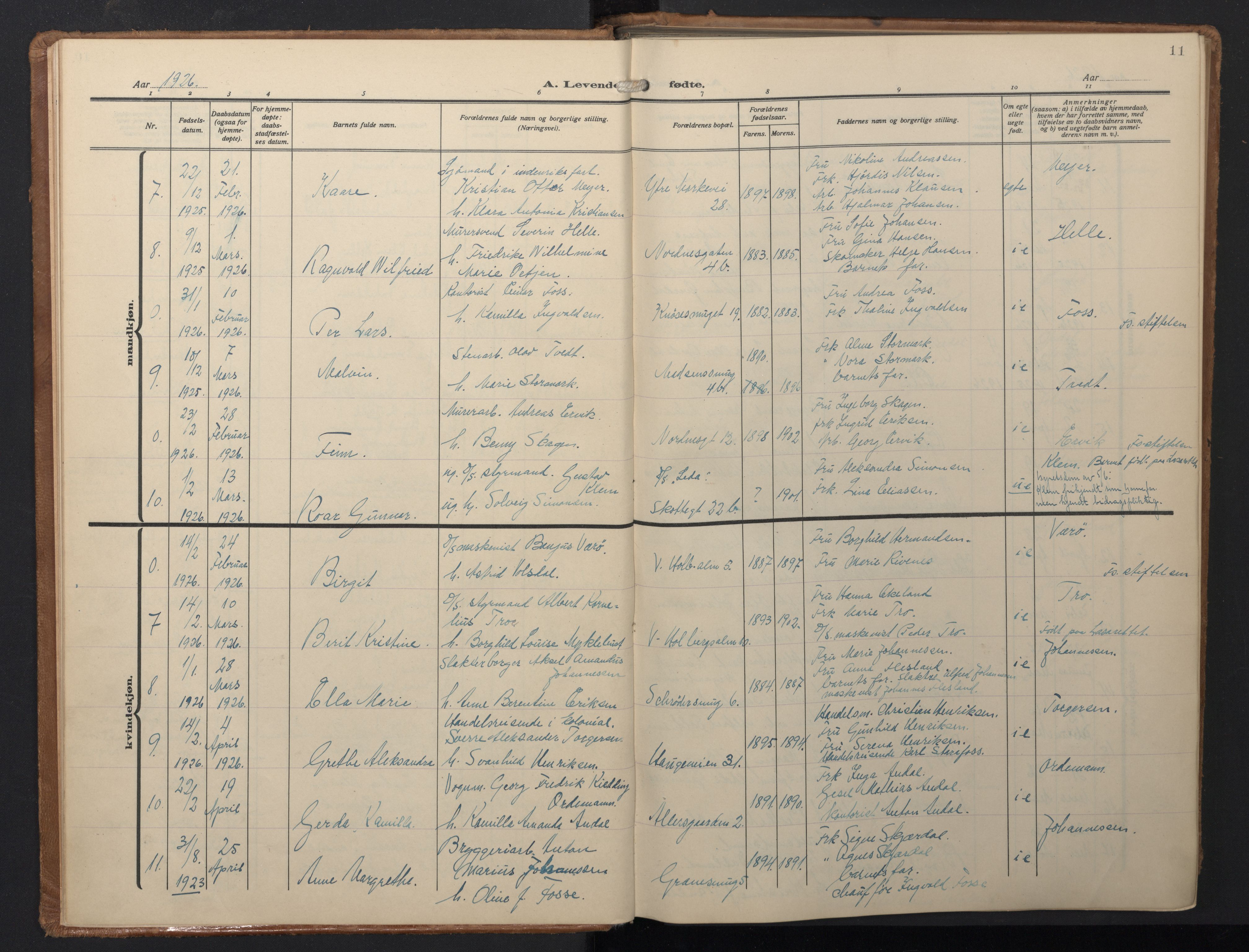 Nykirken Sokneprestembete, AV/SAB-A-77101/H/Hab: Klokkerbok nr. B 9, 1925-1948, s. 11