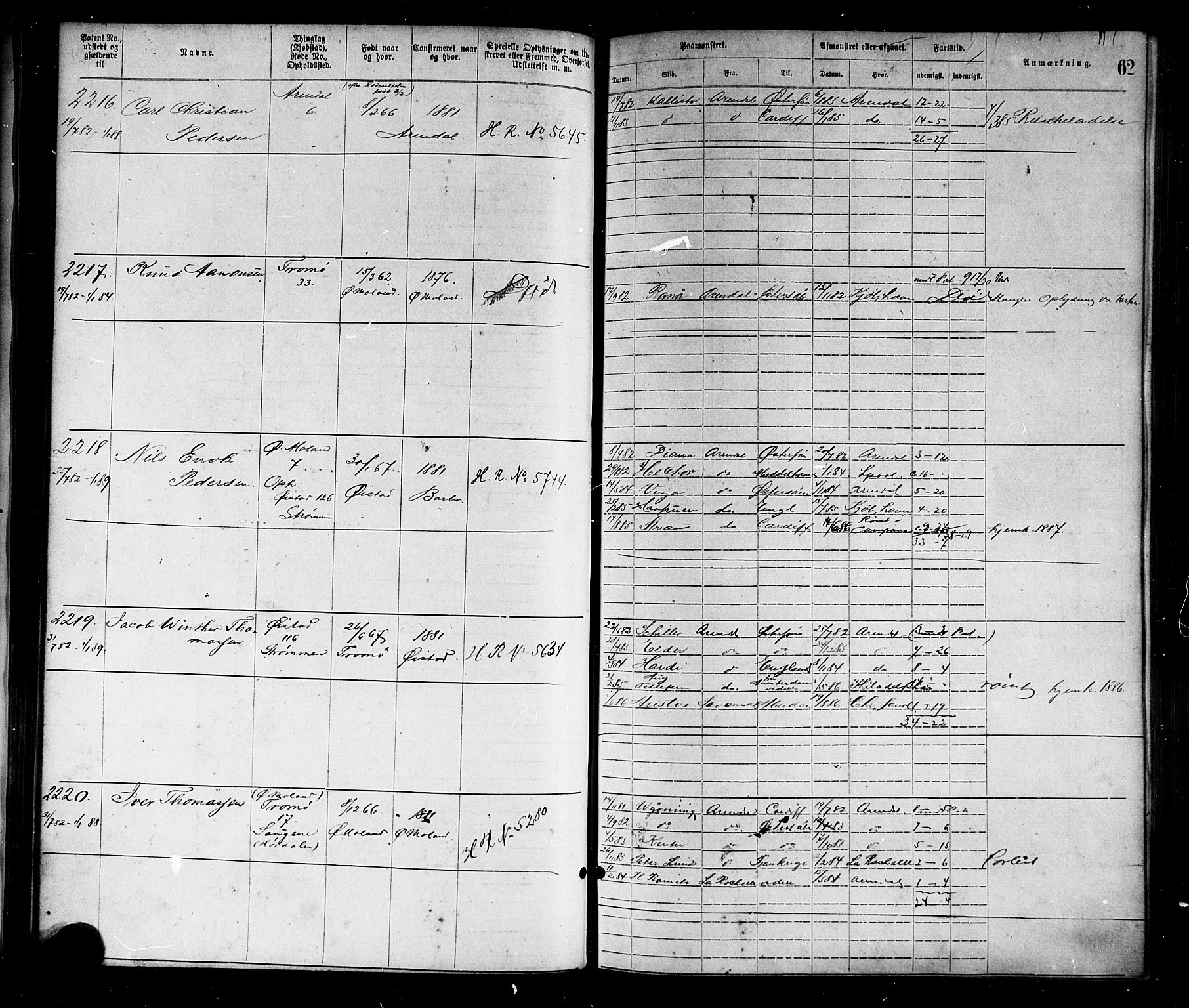 Arendal mønstringskrets, SAK/2031-0012/F/Fa/L0003: Annotasjonsrulle nr 1911-3827 med register, S-3, 1880-1892, s. 91