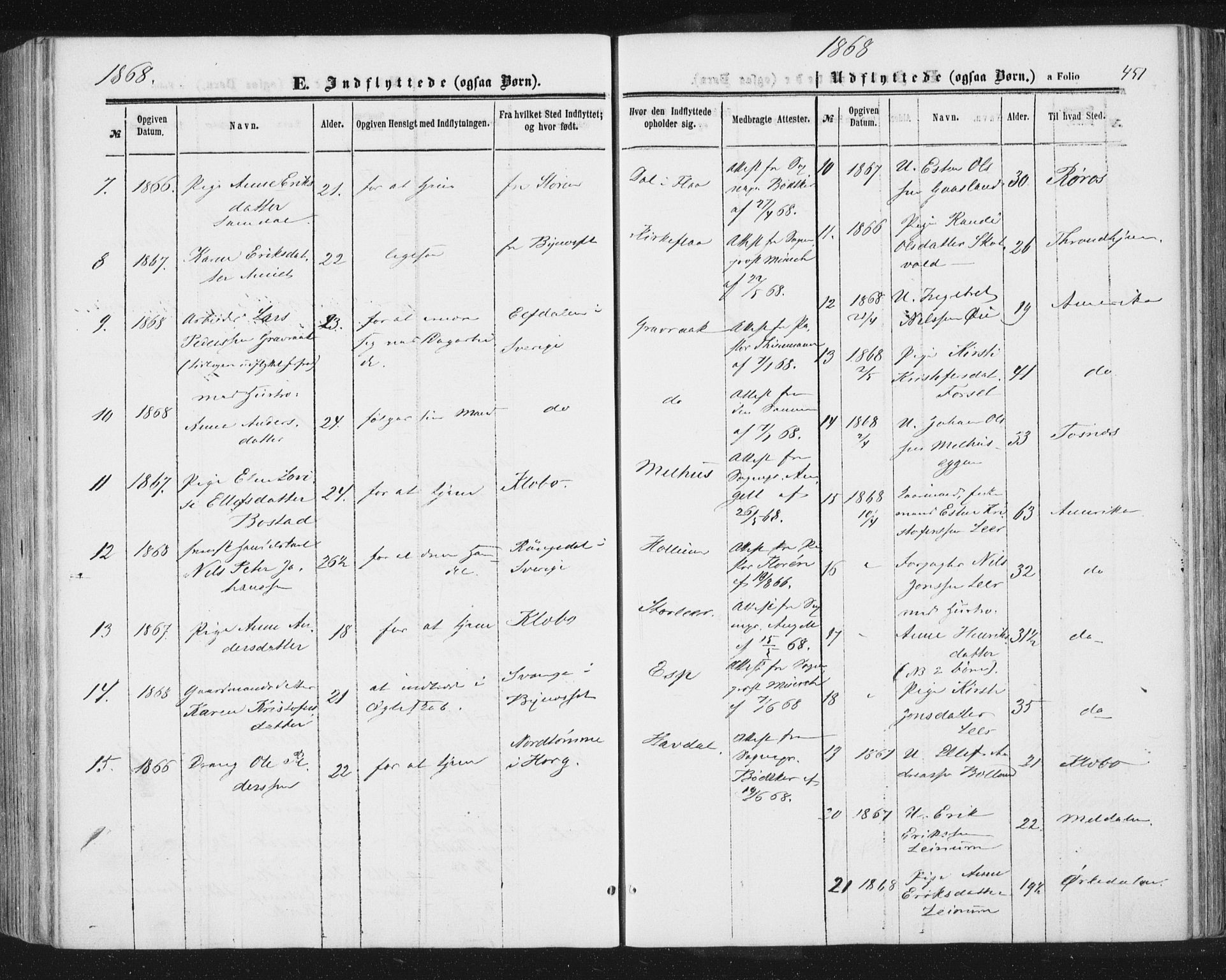 Ministerialprotokoller, klokkerbøker og fødselsregistre - Sør-Trøndelag, SAT/A-1456/691/L1077: Ministerialbok nr. 691A09, 1862-1873, s. 451