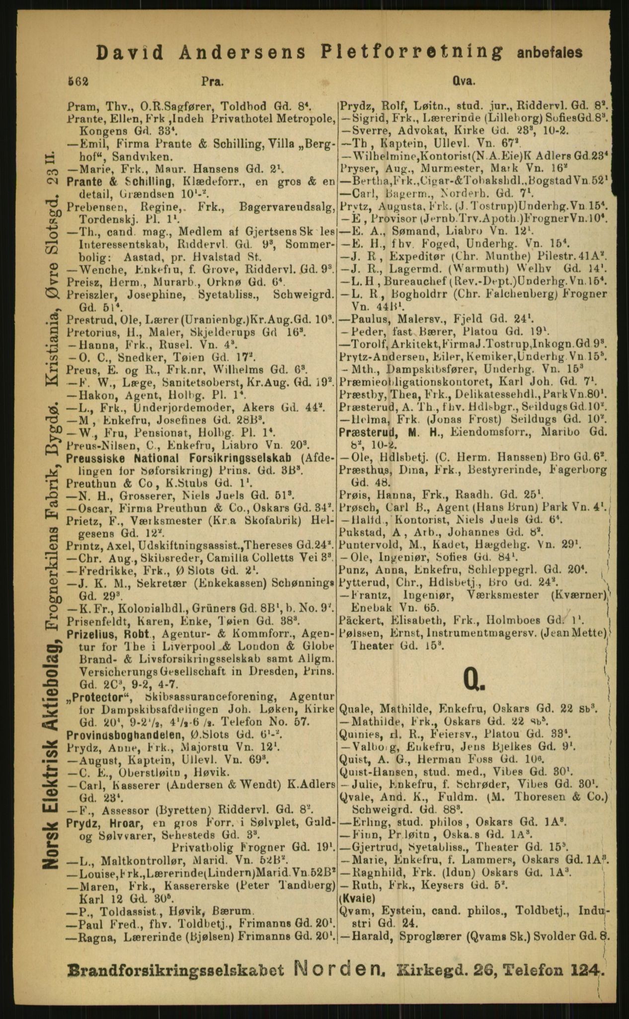 Kristiania/Oslo adressebok, PUBL/-, 1899, s. 562