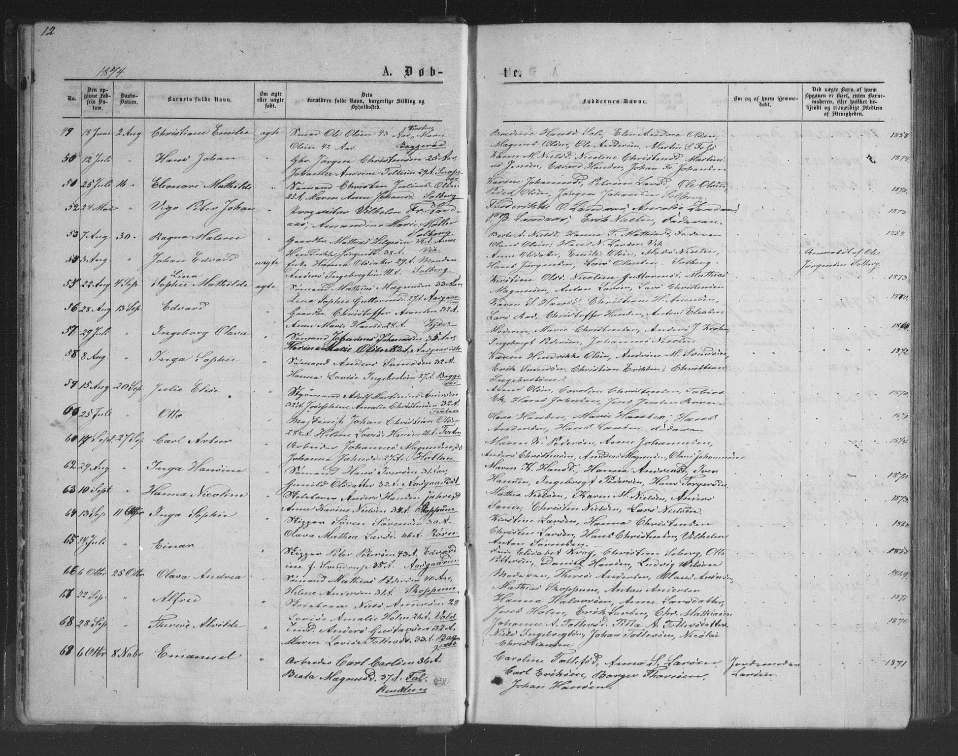 Borre kirkebøker, AV/SAKO-A-338/G/Ga/L0003: Klokkerbok nr. I 3, 1871-1892, s. 12