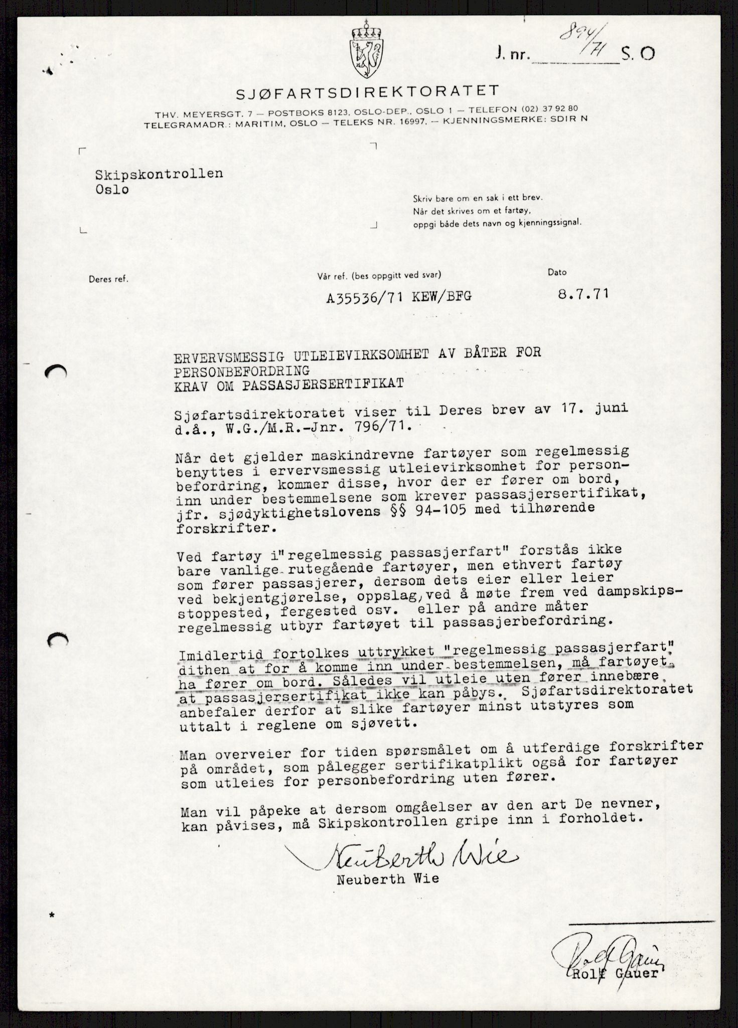 Sjøfartsdirektoratet med forløpere, generelt arkiv, AV/RA-S-1407/D/Du/Duc/L0641/0004: Skipskontrollen - Forskrifter    / Utleiebåter (2 mapper), 1977-1989, s. 375