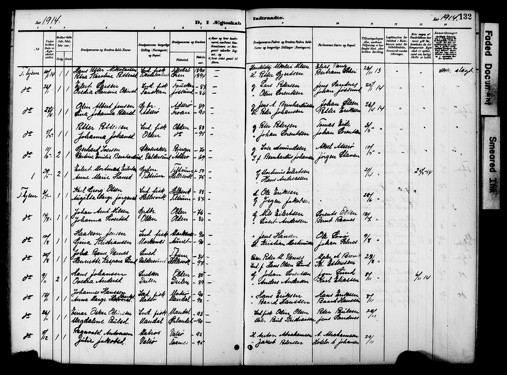 Ministerialprotokoller, klokkerbøker og fødselsregistre - Sør-Trøndelag, SAT/A-1456/654/L0666: Klokkerbok nr. 654C02, 1901-1925, s. 132