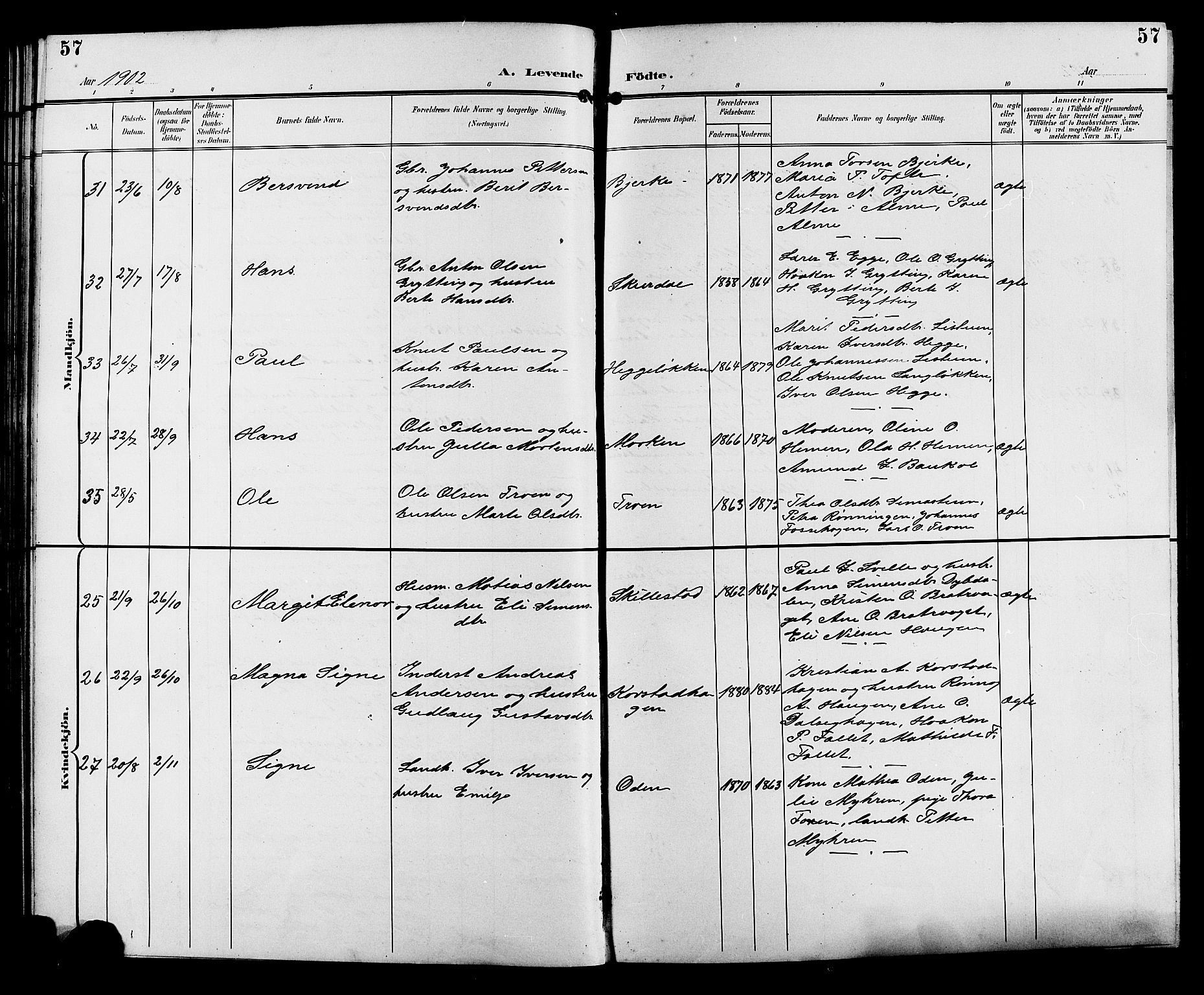Sør-Fron prestekontor, AV/SAH-PREST-010/H/Ha/Hab/L0004: Klokkerbok nr. 4, 1896-1911, s. 57