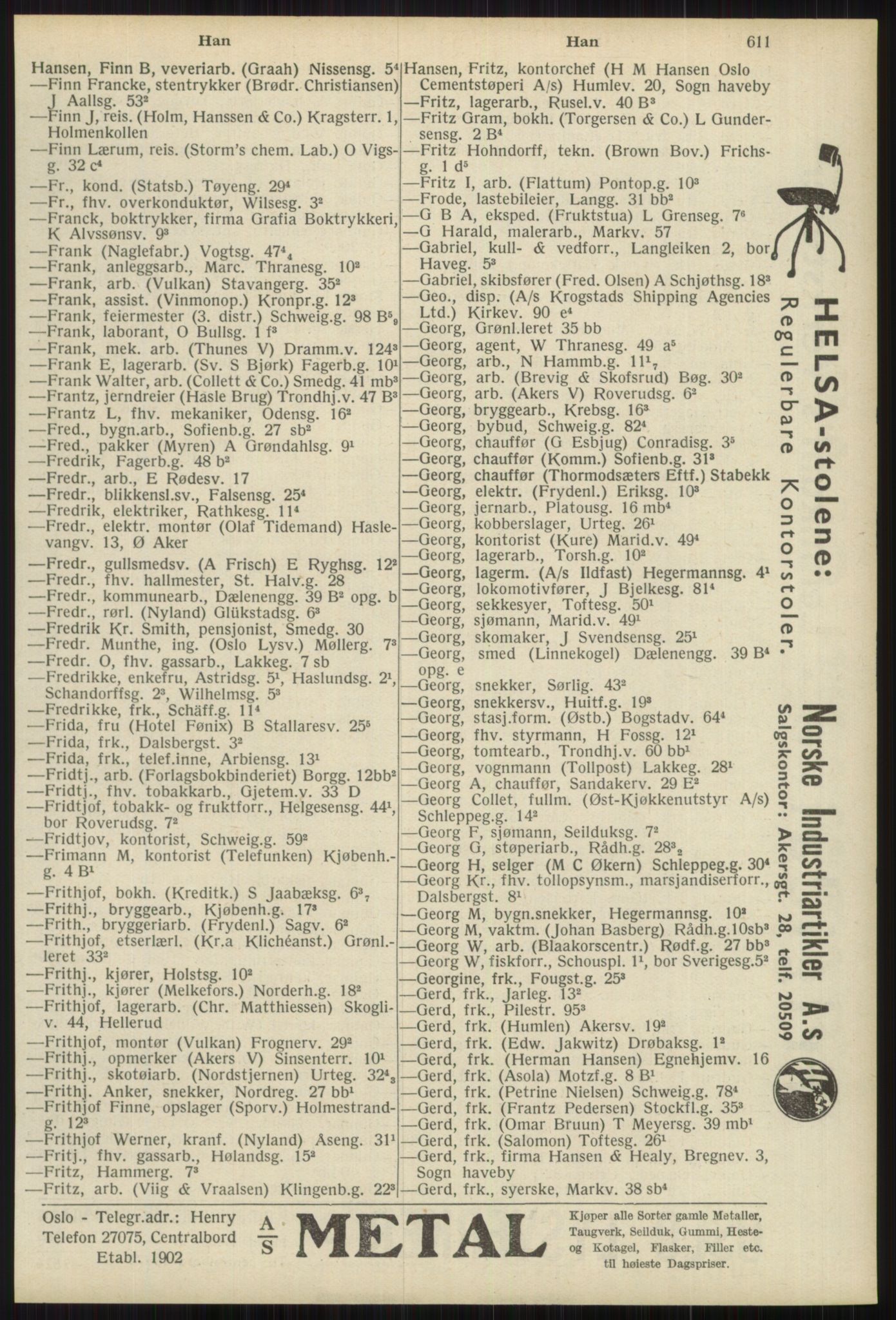 Kristiania/Oslo adressebok, PUBL/-, 1939, s. 611