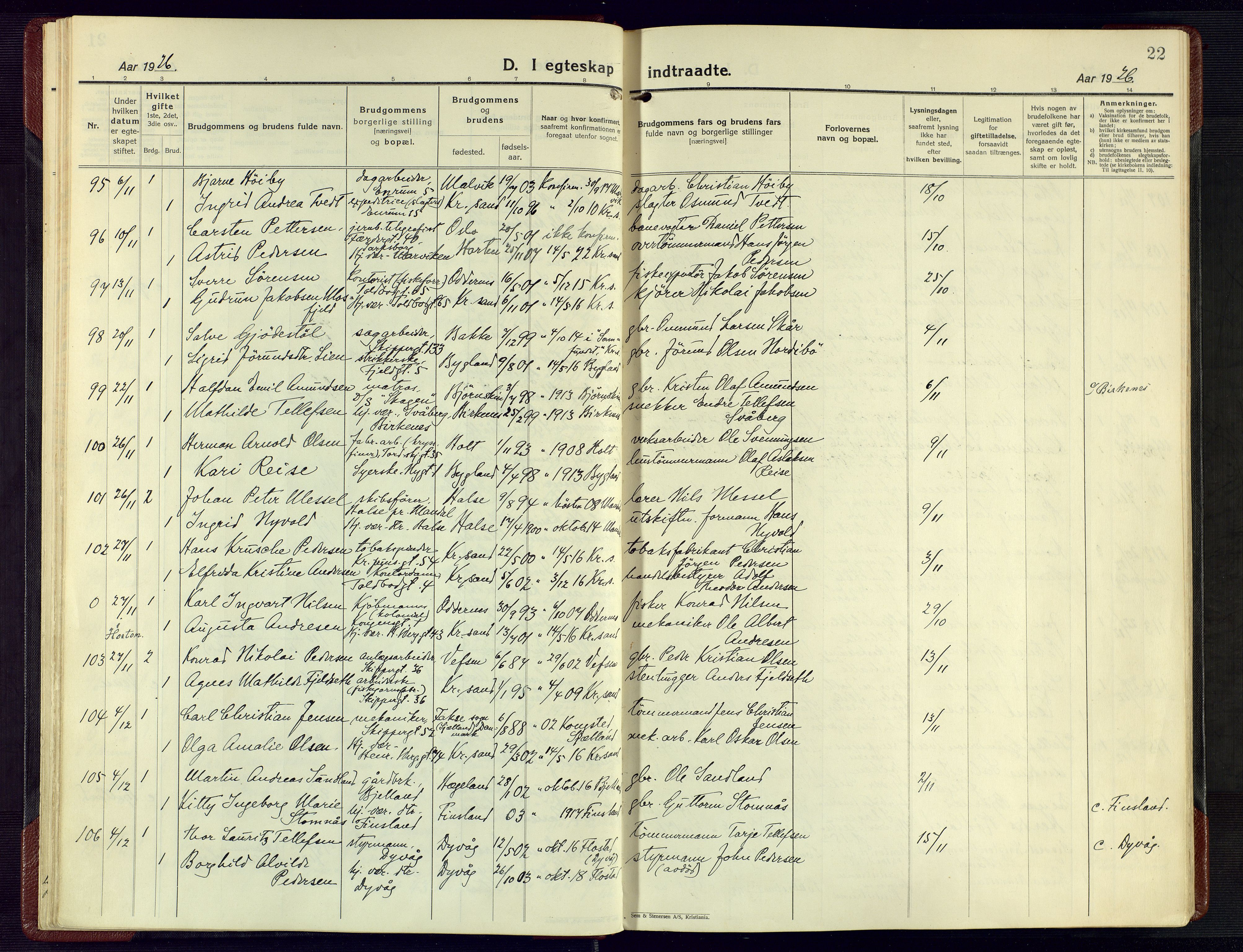 Kristiansand domprosti, AV/SAK-1112-0006/F/Fa/L0029: Ministerialbok nr. A 28, 1925-1936, s. 22