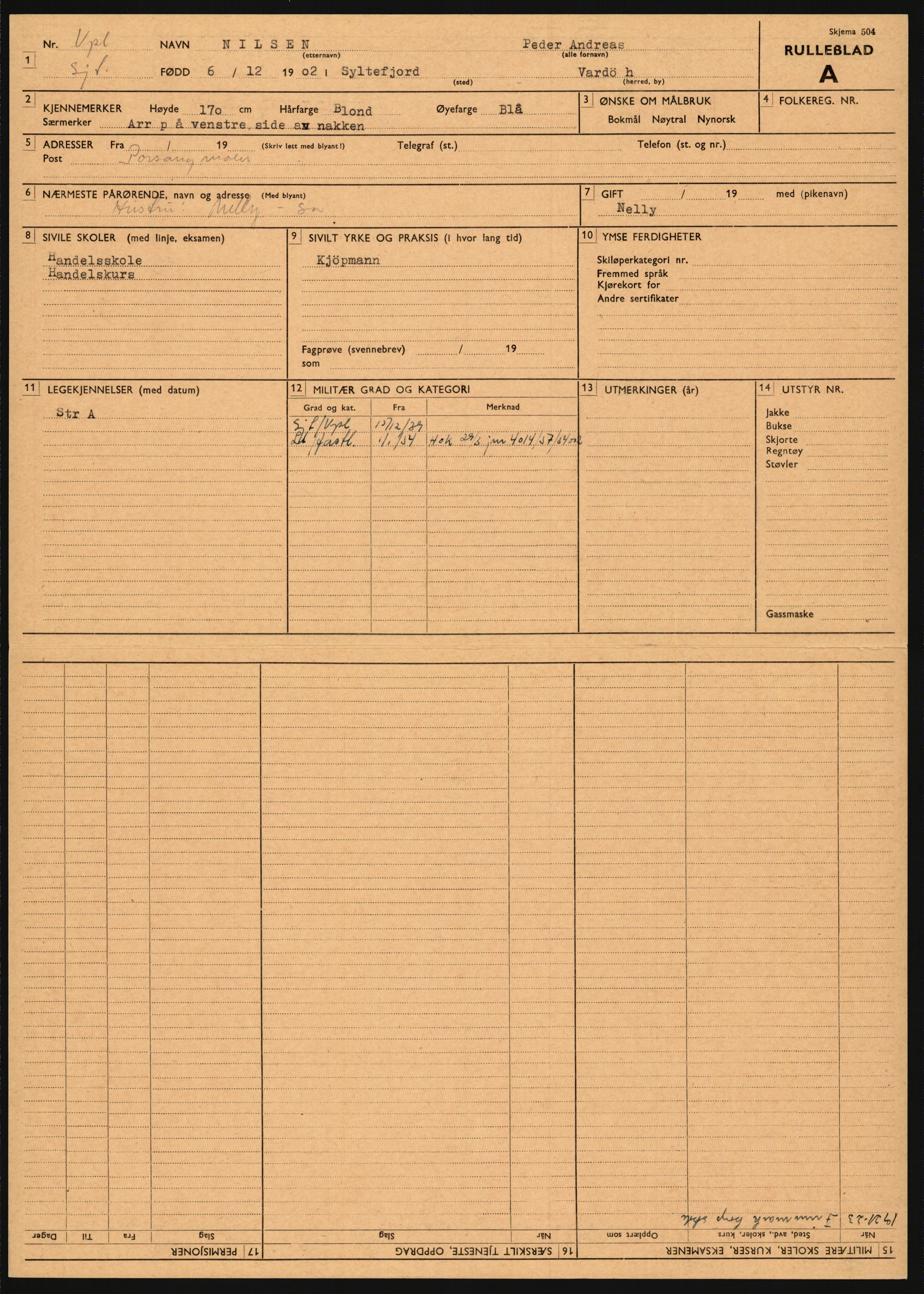 Forsvaret, Varanger bataljon, AV/RA-RAFA-2258/1/D/L0455: Rulleblad og tjenesteuttalelser for befal født 1894-1896, 1901-1909 og 1911-1915, 1894-1915, s. 26