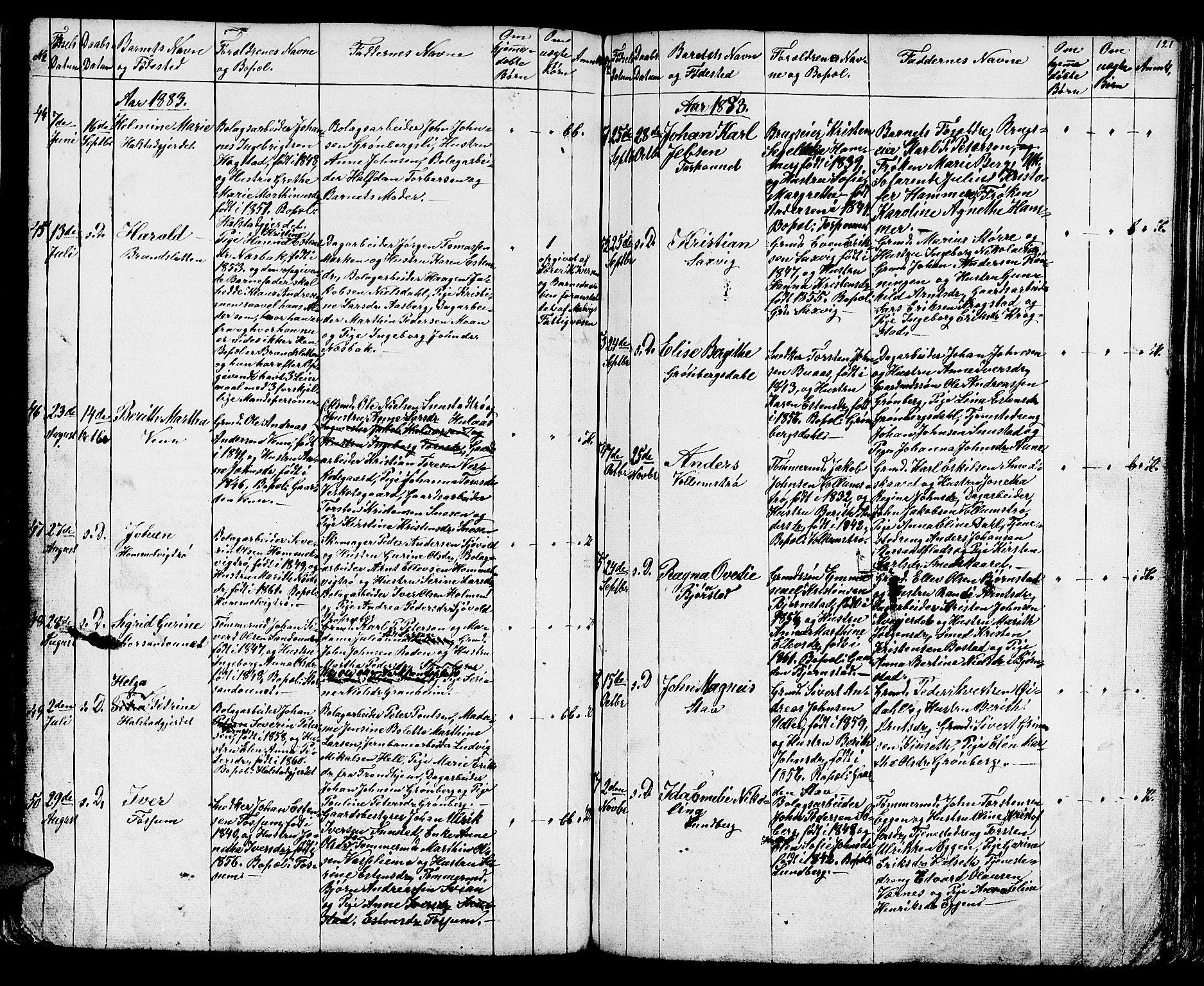 Ministerialprotokoller, klokkerbøker og fødselsregistre - Sør-Trøndelag, AV/SAT-A-1456/616/L0422: Klokkerbok nr. 616C05, 1850-1888, s. 121