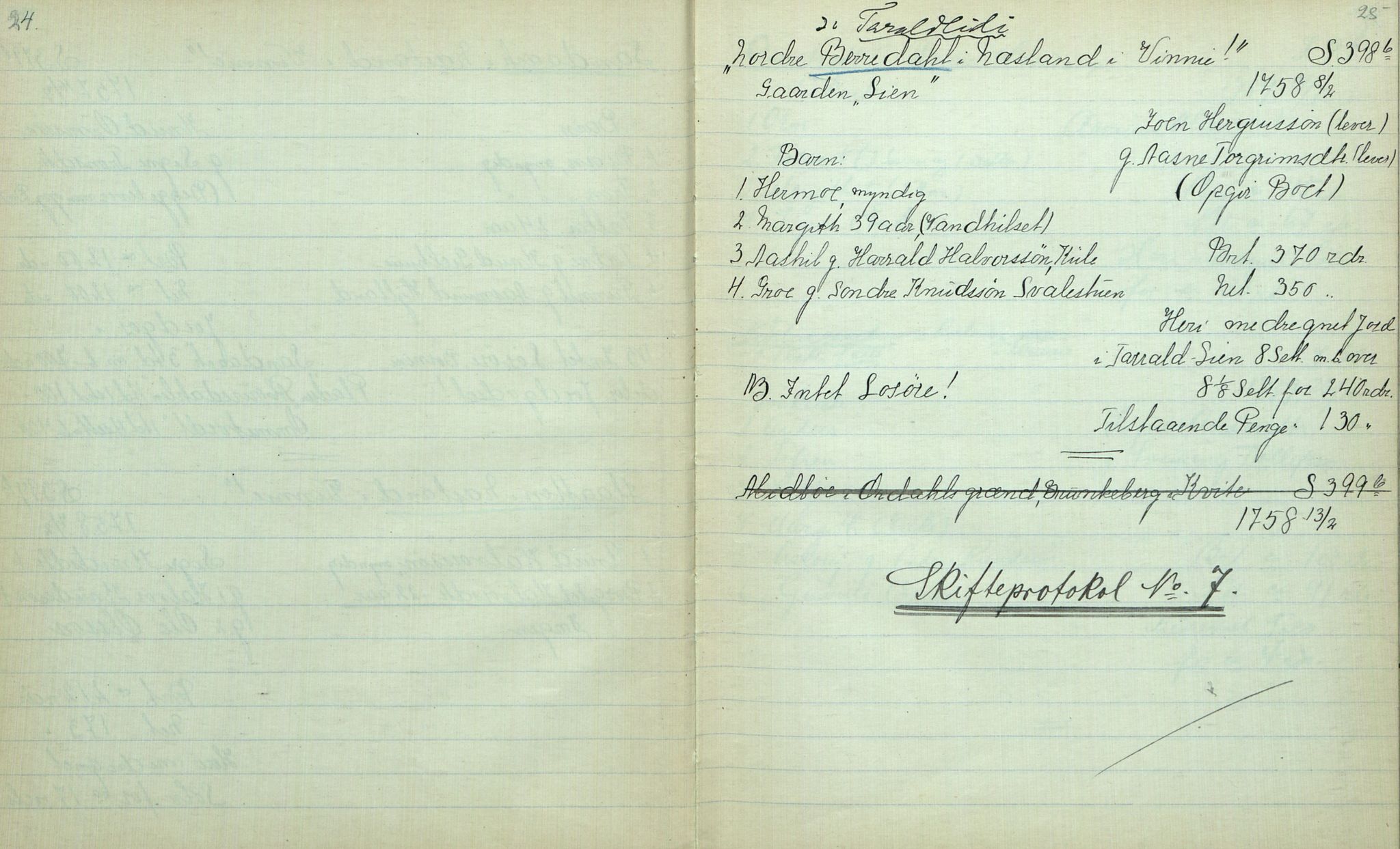 Rikard Berge, TEMU/TGM-A-1003/F/L0012/0012: 400-450 / 411 Vinje 1753-73 Skifte. R. Berge, 1917, s. 24-25