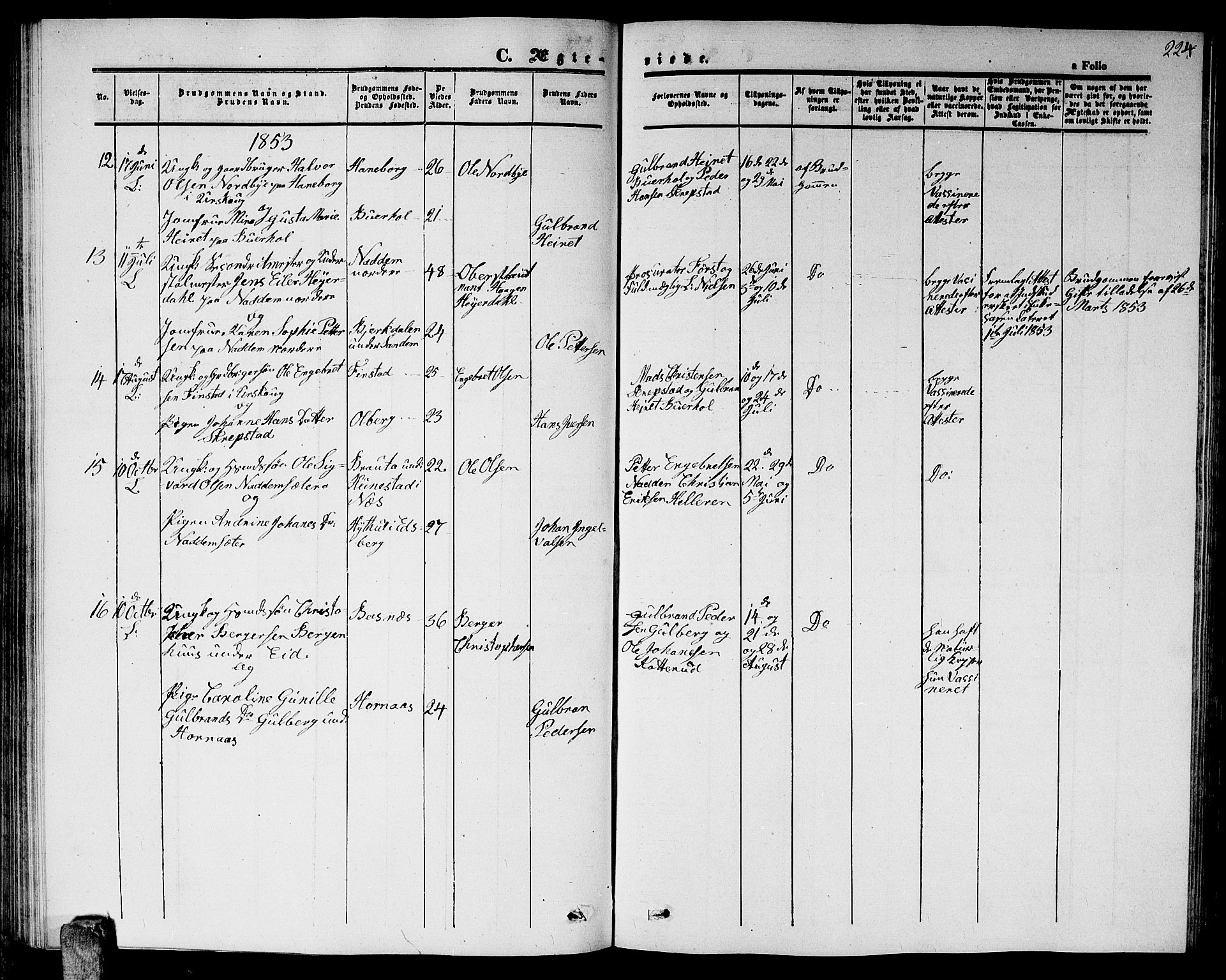 Høland prestekontor Kirkebøker, AV/SAO-A-10346a/G/Ga/L0003: Klokkerbok nr. I 3, 1846-1853, s. 224