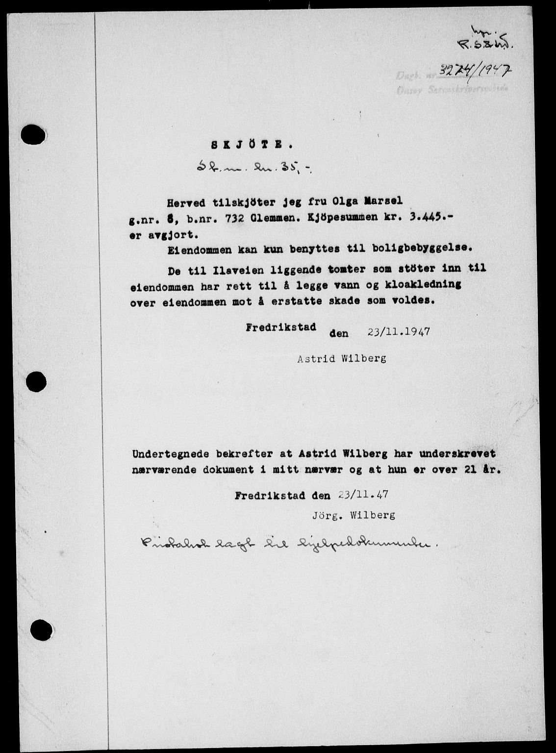 Onsøy sorenskriveri, SAO/A-10474/G/Ga/Gab/L0022: Pantebok nr. II A-22, 1947-1948, Dagboknr: 3274/1947