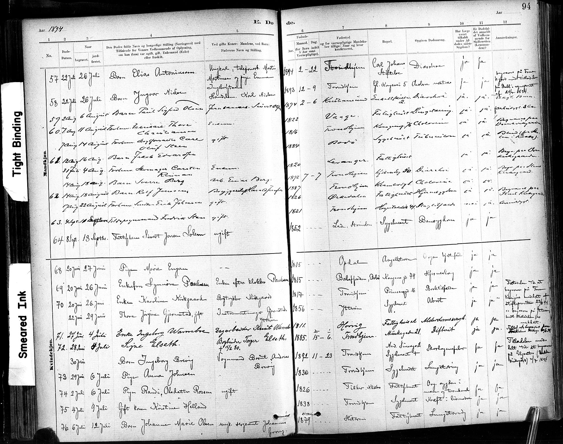 Ministerialprotokoller, klokkerbøker og fødselsregistre - Sør-Trøndelag, SAT/A-1456/602/L0120: Ministerialbok nr. 602A18, 1880-1913, s. 94