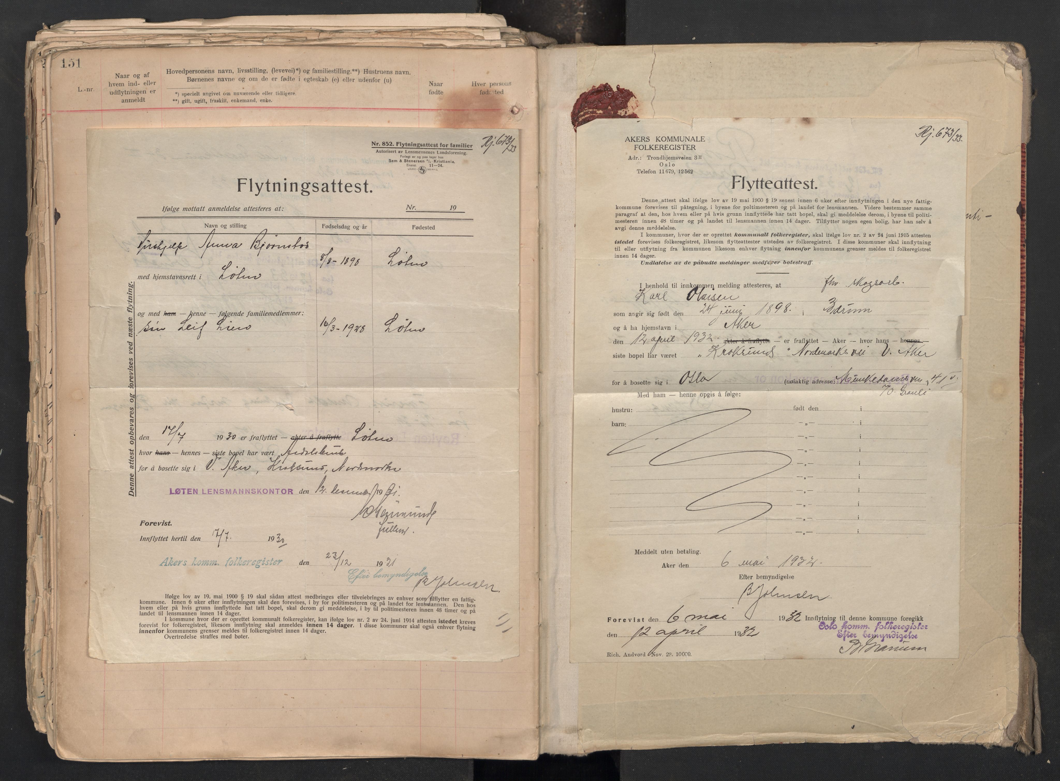 Fet folkeregister, AV/SAO-A-10508/K/L0004: Inn og utflyttede, 1922-1935