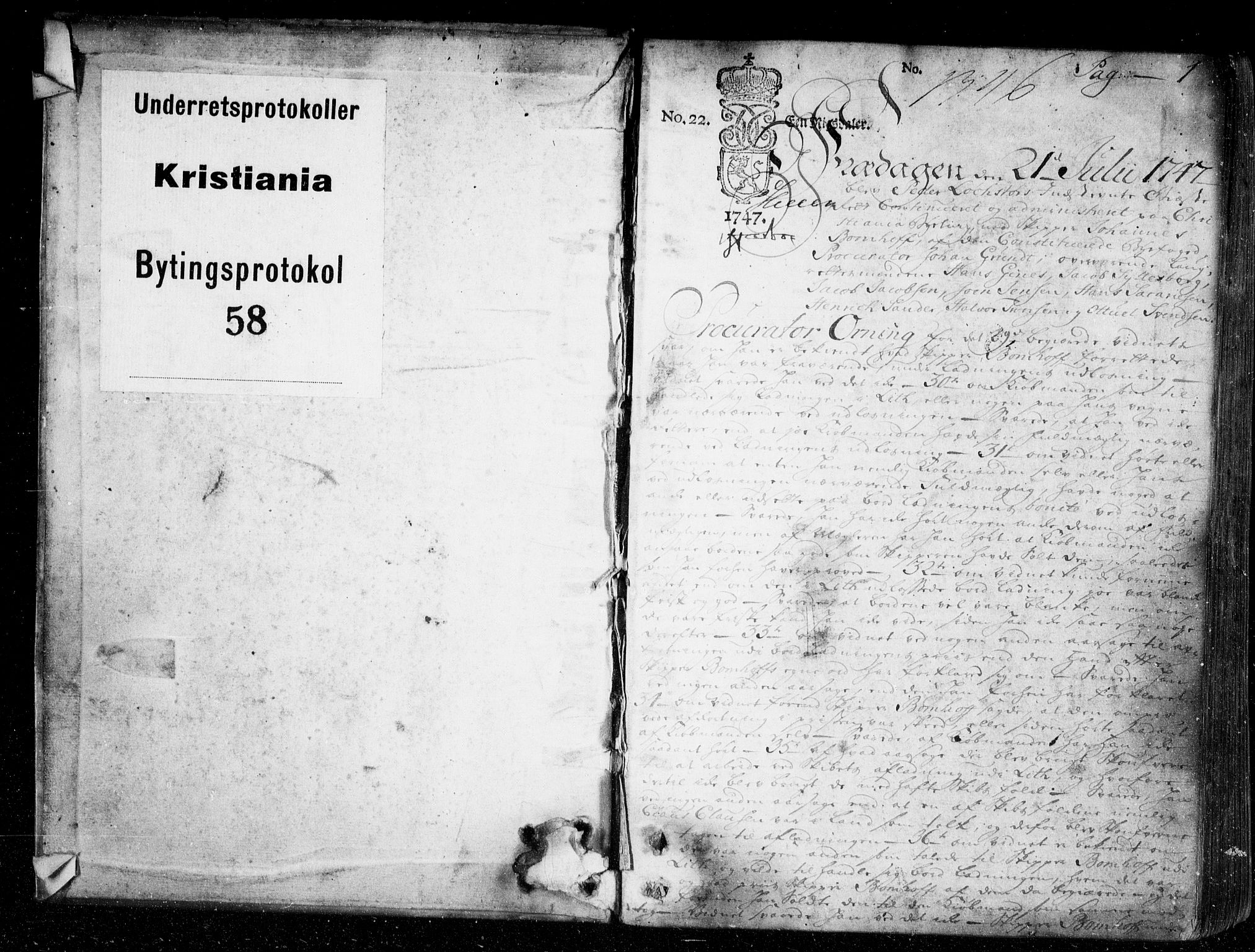 Christiania byfogd, AV/SAO-A-11543/F/Fb/L0058: Tingbok, 1747-1749, s. 0-1