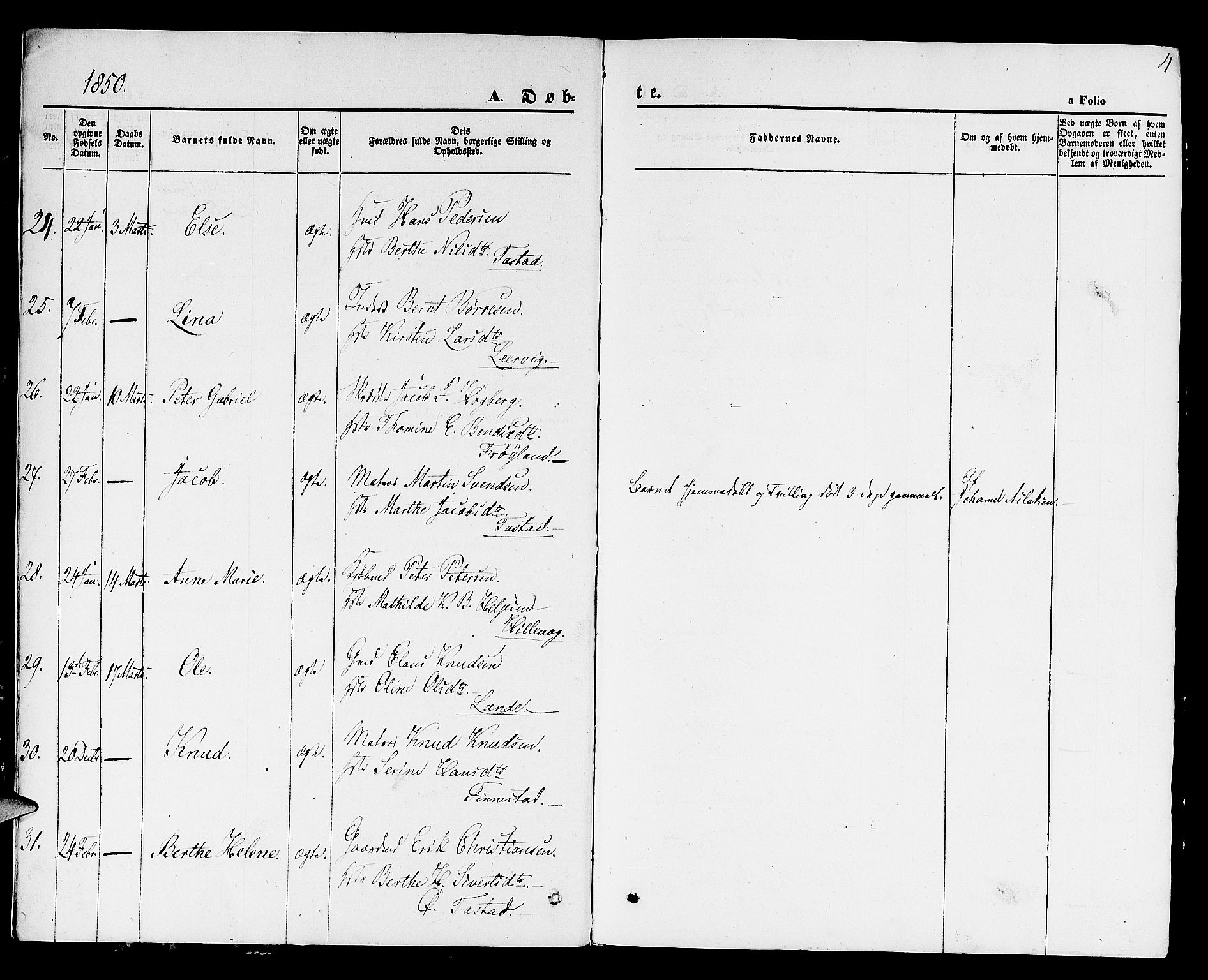 Hetland sokneprestkontor, AV/SAST-A-101826/30/30BB/L0001: Klokkerbok nr. B 1, 1850-1868, s. 4