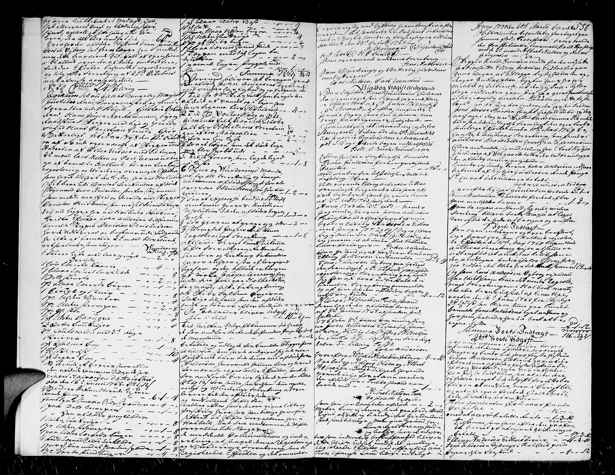 Nedenes sorenskriveri før 1824, SAK/1221-0007/H/Hc/L0033: Skifteprotokoll med register nr 22a, 1767-1772, s. 549b-550a