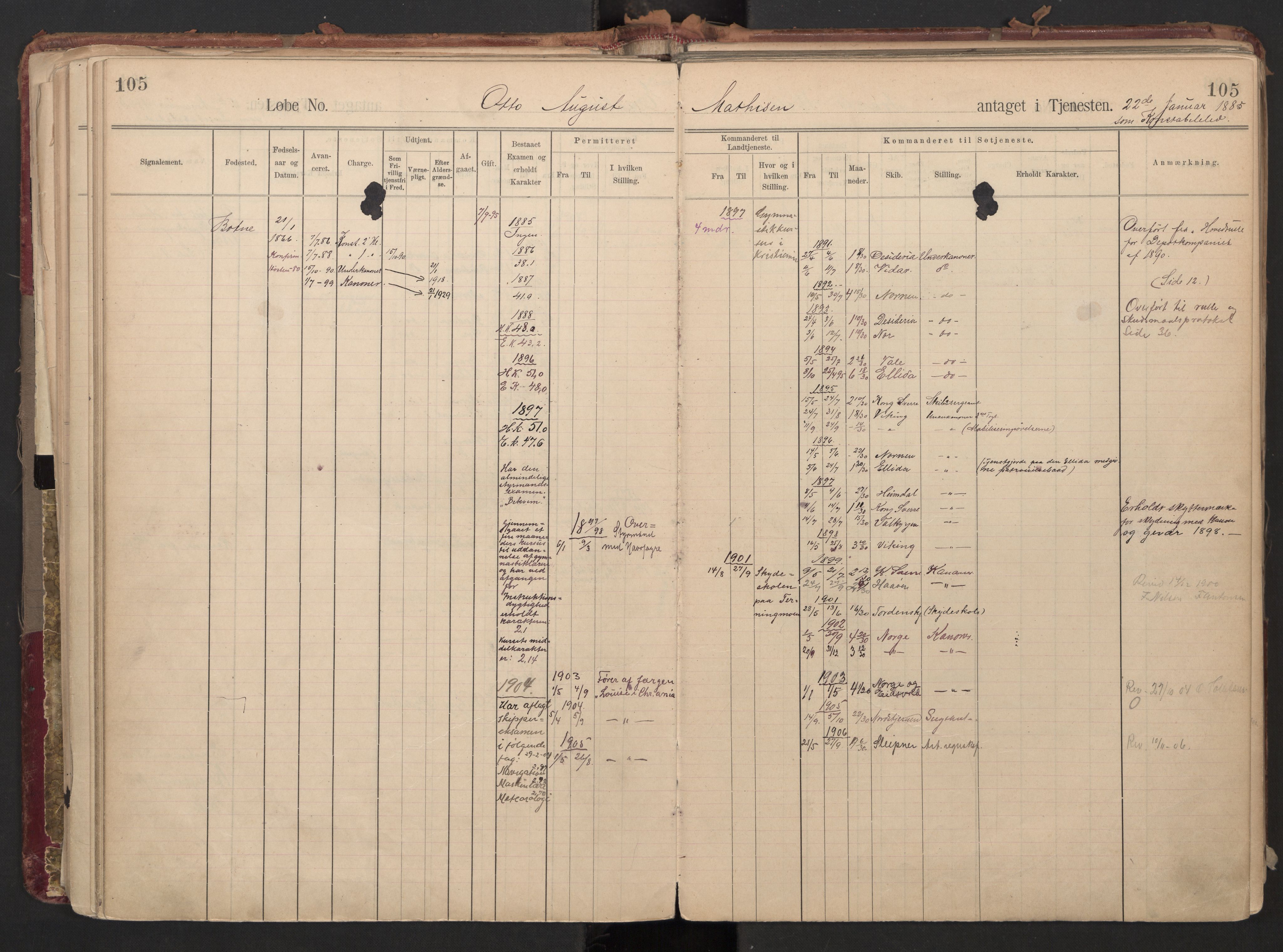 Forsvaret, Sjømilitære korps, Håndverkskorpset og Minekorpset, RA/RAFA-1907/P/Pa/L0018: Hovedrulle Depotkompaniet/underoffiserer, 1890-1907, s. 105