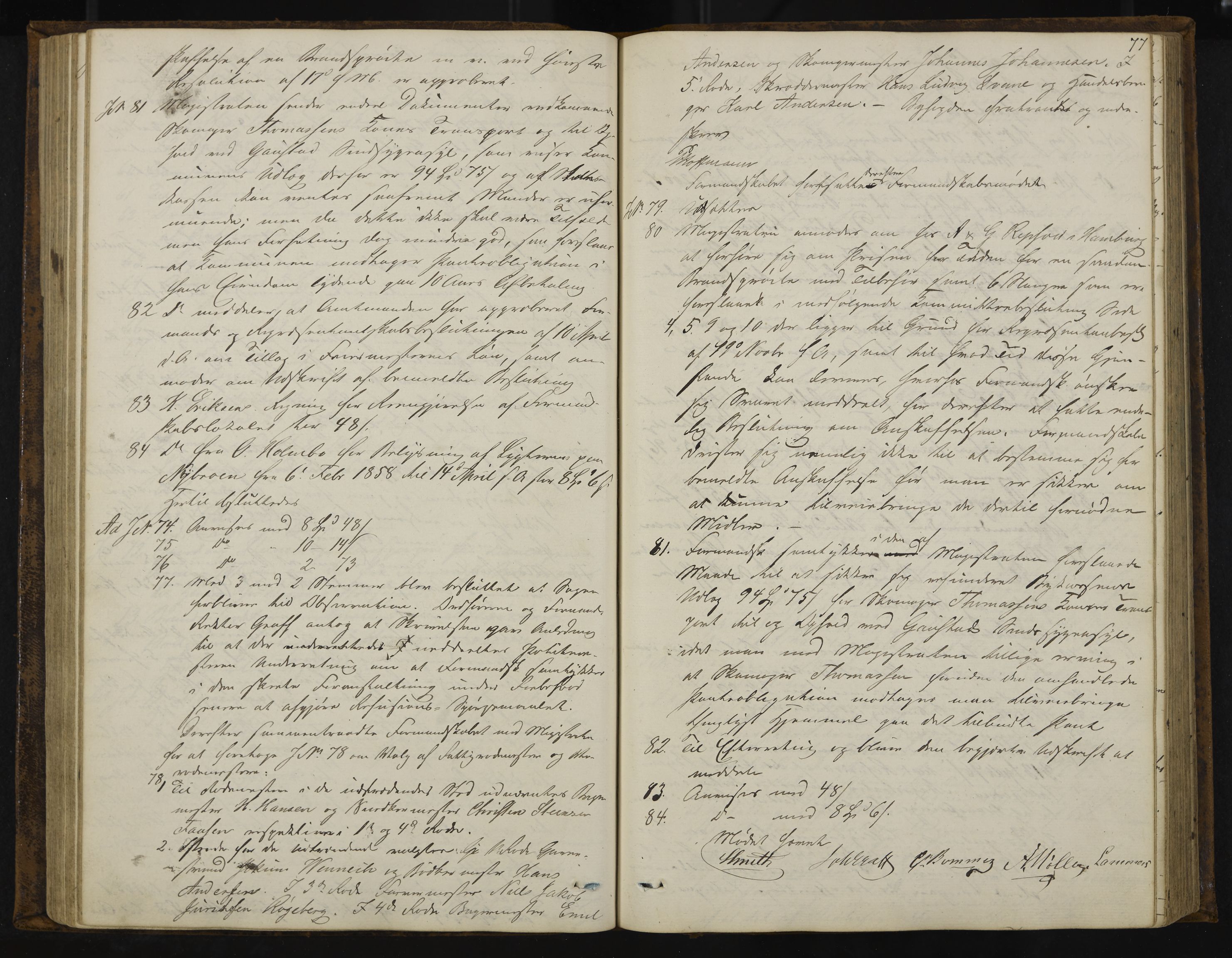 Kongsberg formannskap og sentraladministrasjon, IKAK/0604021-1/A/L0003: Møtebok med register, 1856-1861, s. 77