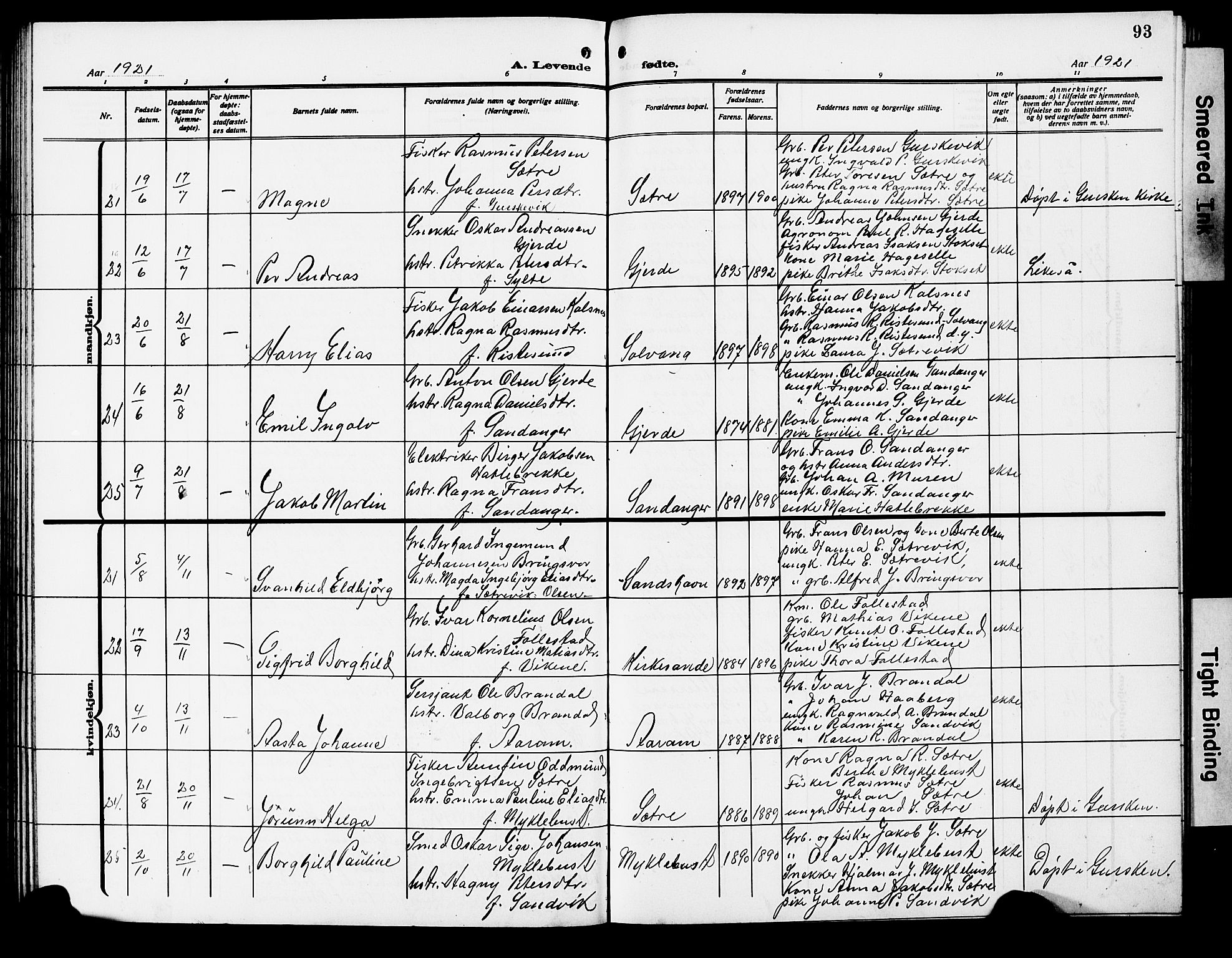 Ministerialprotokoller, klokkerbøker og fødselsregistre - Møre og Romsdal, AV/SAT-A-1454/503/L0050: Klokkerbok nr. 503C05, 1909-1922, s. 93