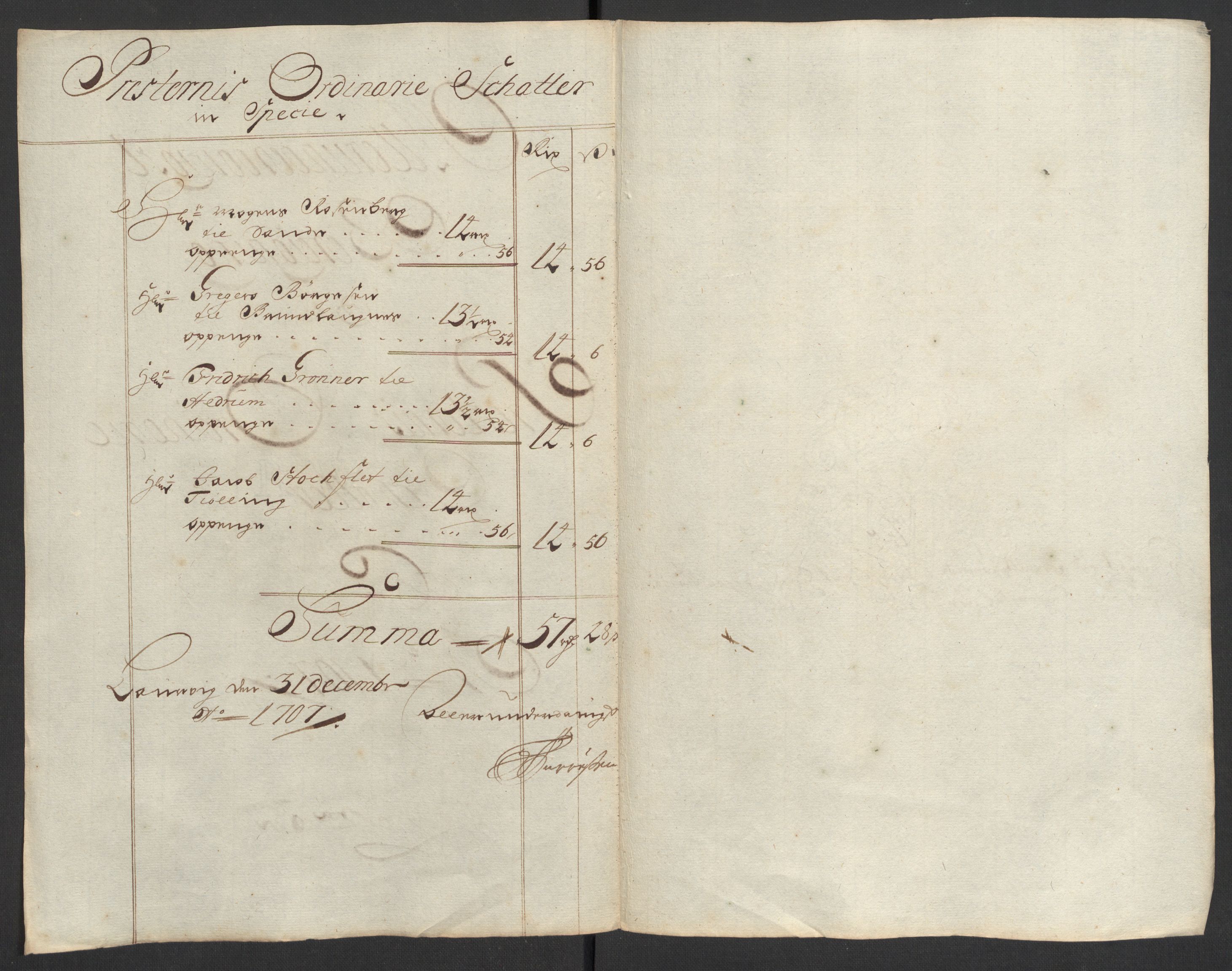 Rentekammeret inntil 1814, Reviderte regnskaper, Fogderegnskap, RA/EA-4092/R33/L1980: Fogderegnskap Larvik grevskap, 1707-1708, s. 146
