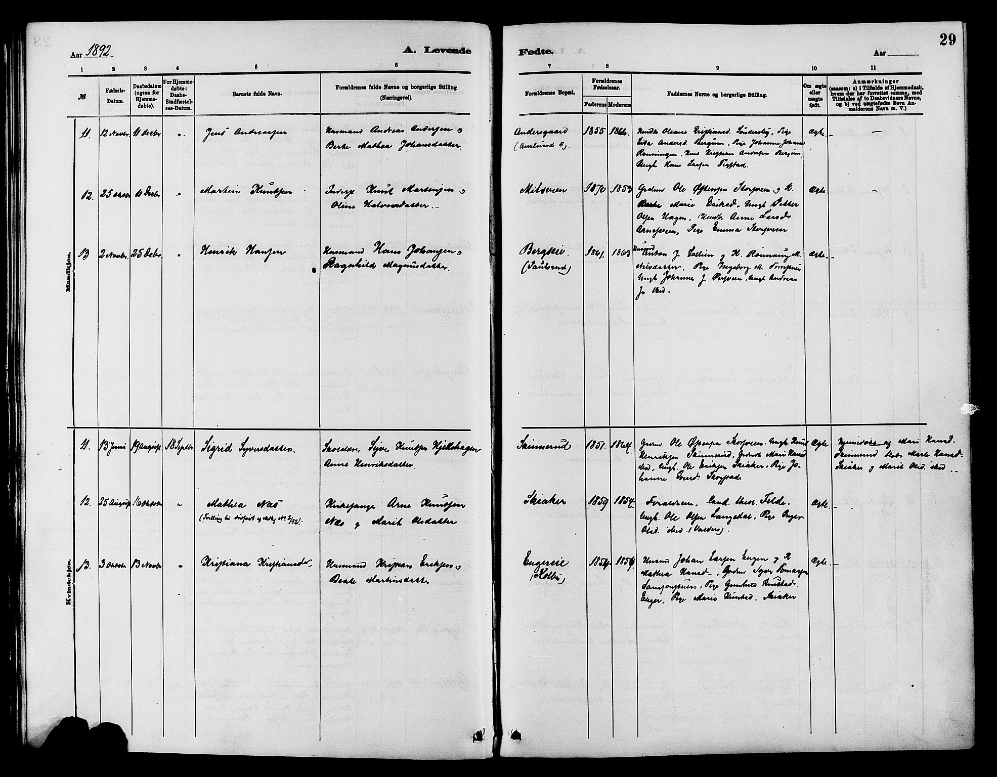 Nordre Land prestekontor, AV/SAH-PREST-124/H/Ha/Haa/L0003: Ministerialbok nr. 3, 1882-1896, s. 29