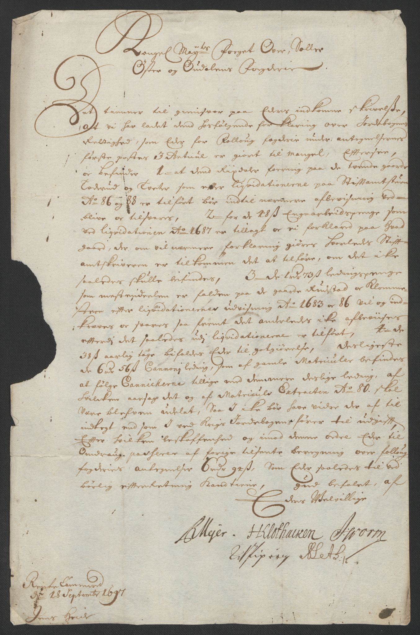 Rentekammeret inntil 1814, Reviderte regnskaper, Fogderegnskap, RA/EA-4092/R13/L0835: Fogderegnskap Solør, Odal og Østerdal, 1697, s. 281