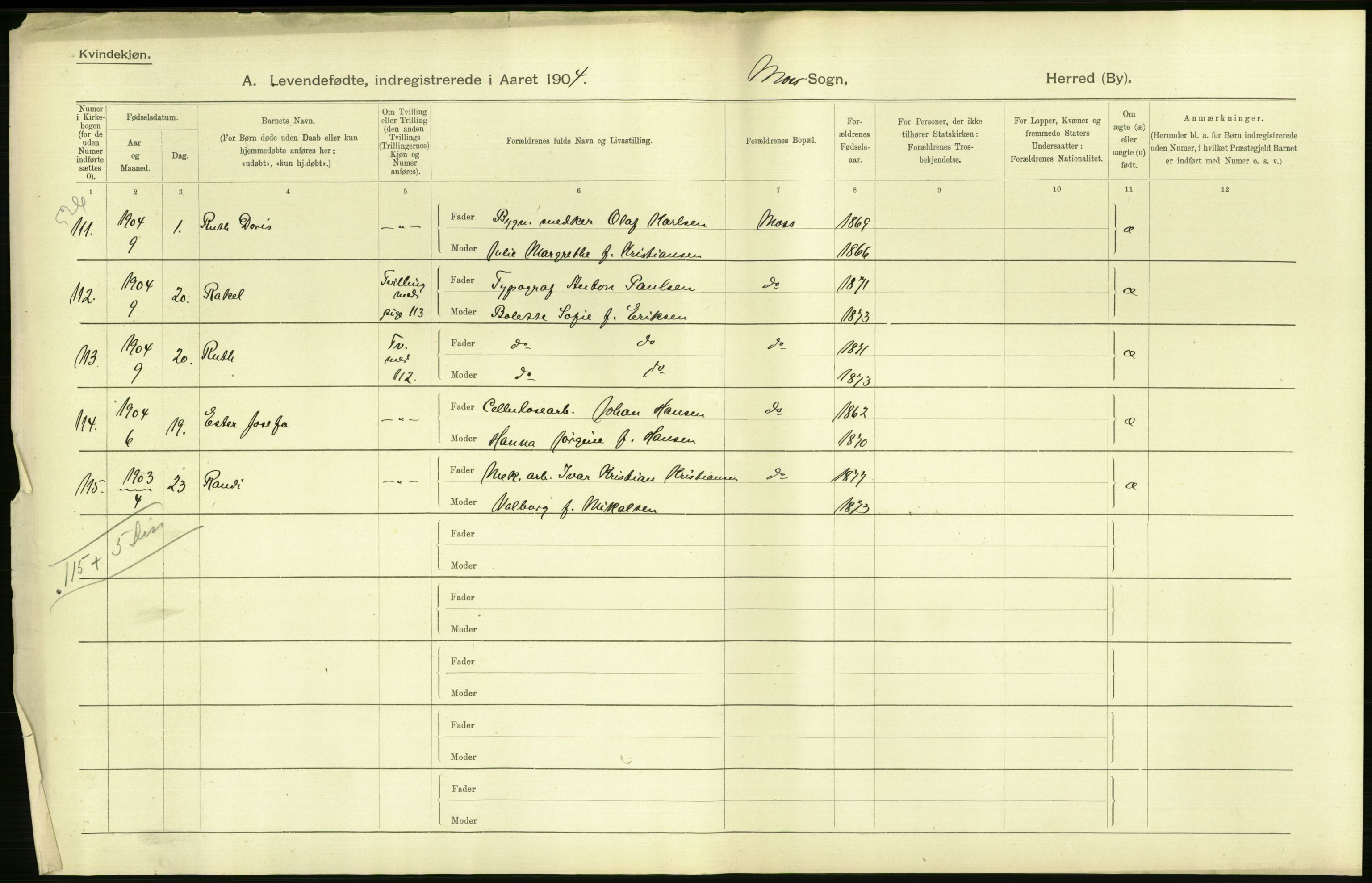 Statistisk sentralbyrå, Sosiodemografiske emner, Befolkning, AV/RA-S-2228/D/Df/Dfa/Dfab/L0001: Smålenenes amt: Fødte, gifte, døde, 1904, s. 56