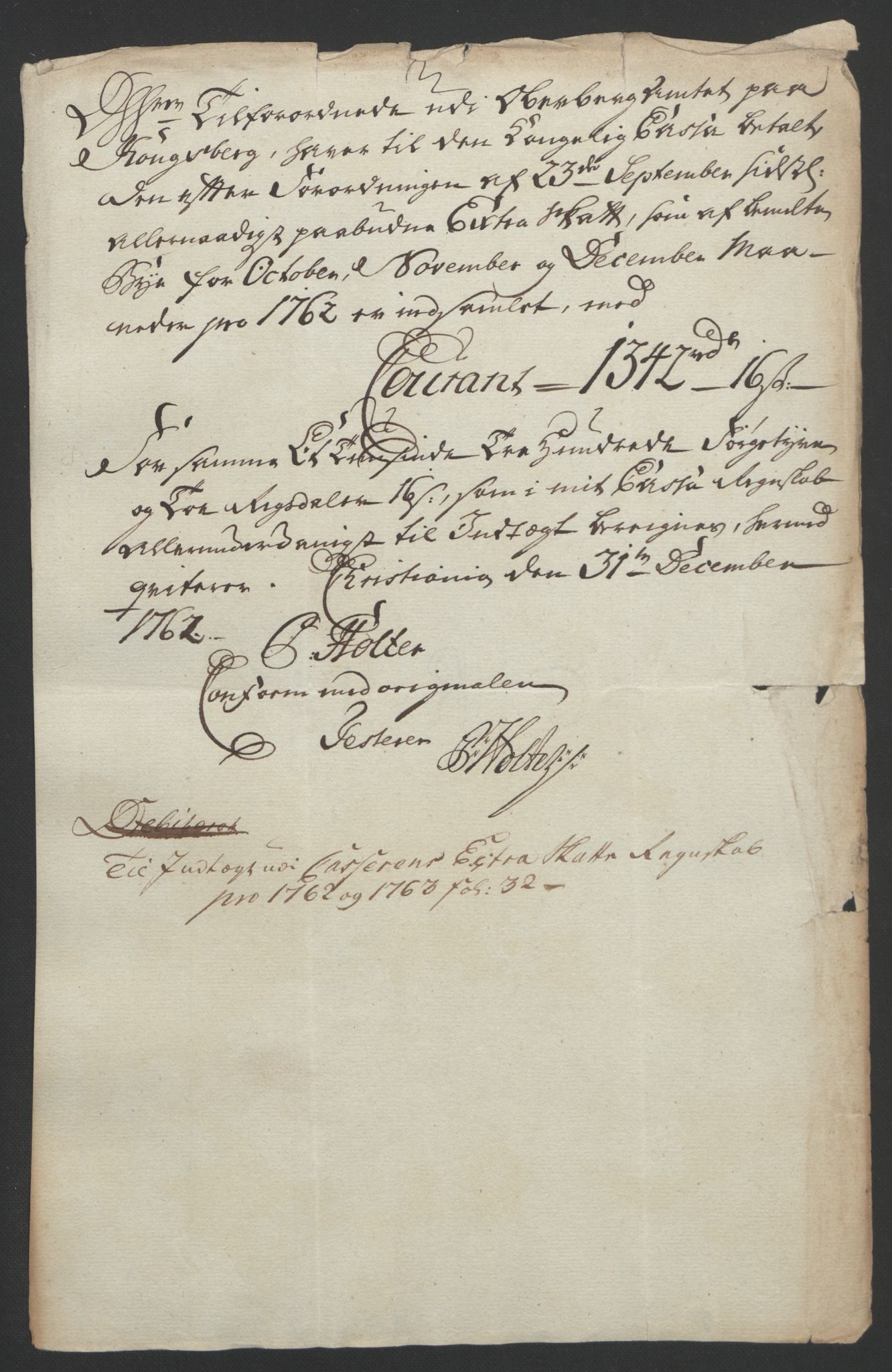 Rentekammeret inntil 1814, Reviderte regnskaper, Bergverksregnskaper, RA/EA-3222/R/Rc/Rca/L0843: Ekstraskatt, 1762-1765, s. 226