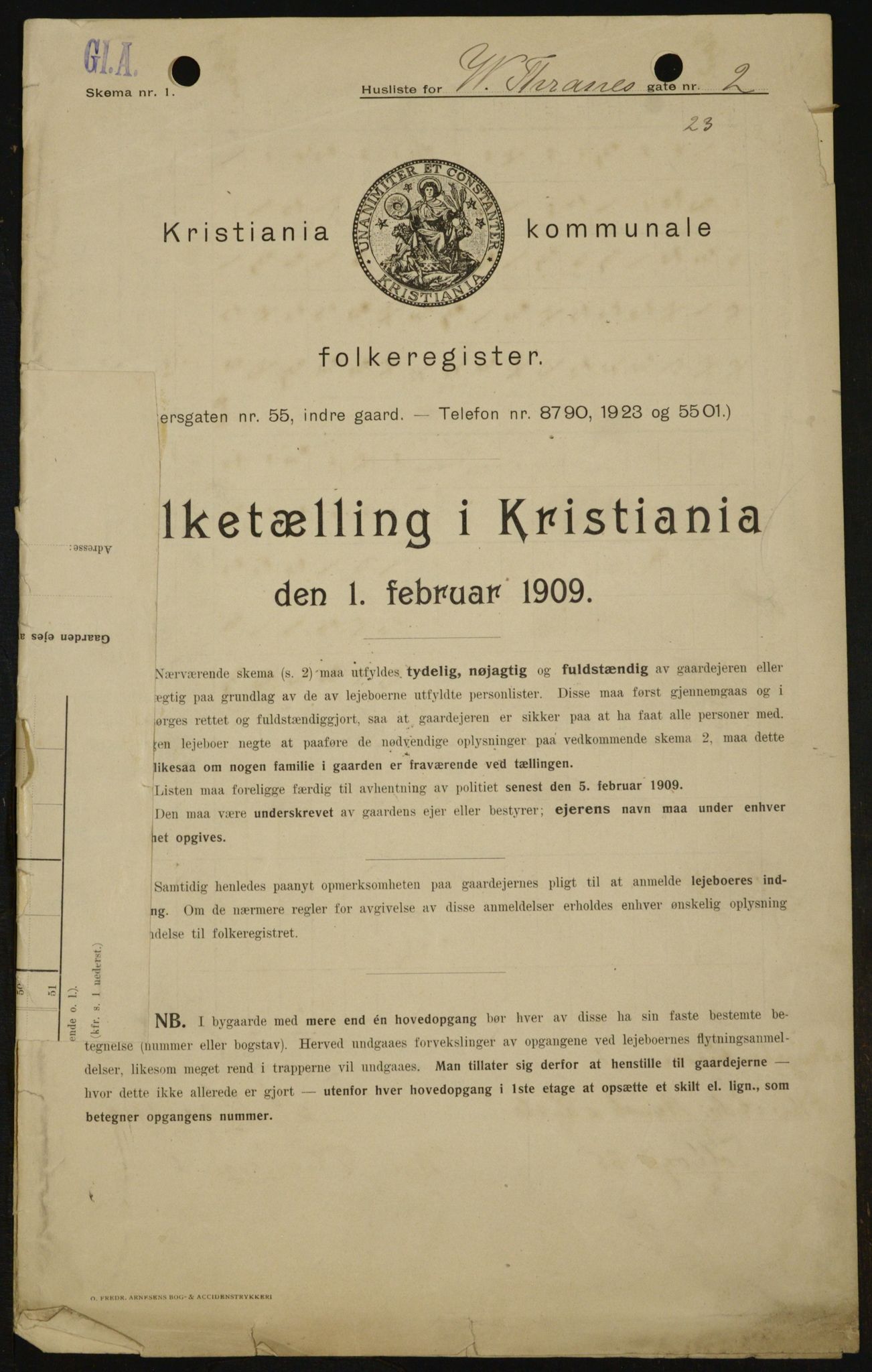 OBA, Kommunal folketelling 1.2.1909 for Kristiania kjøpstad, 1909, s. 114537