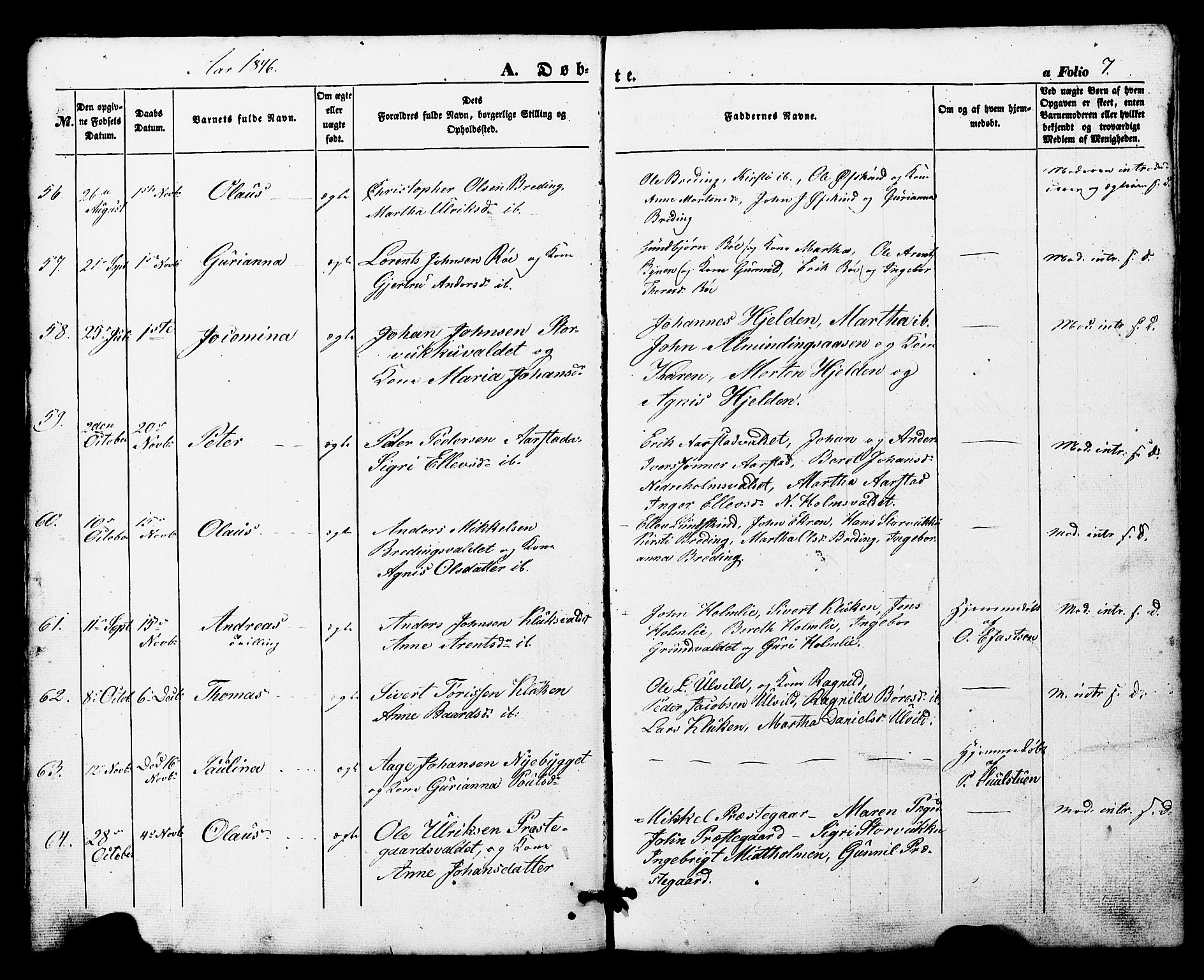 Ministerialprotokoller, klokkerbøker og fødselsregistre - Nord-Trøndelag, AV/SAT-A-1458/724/L0268: Klokkerbok nr. 724C04, 1846-1878, s. 7