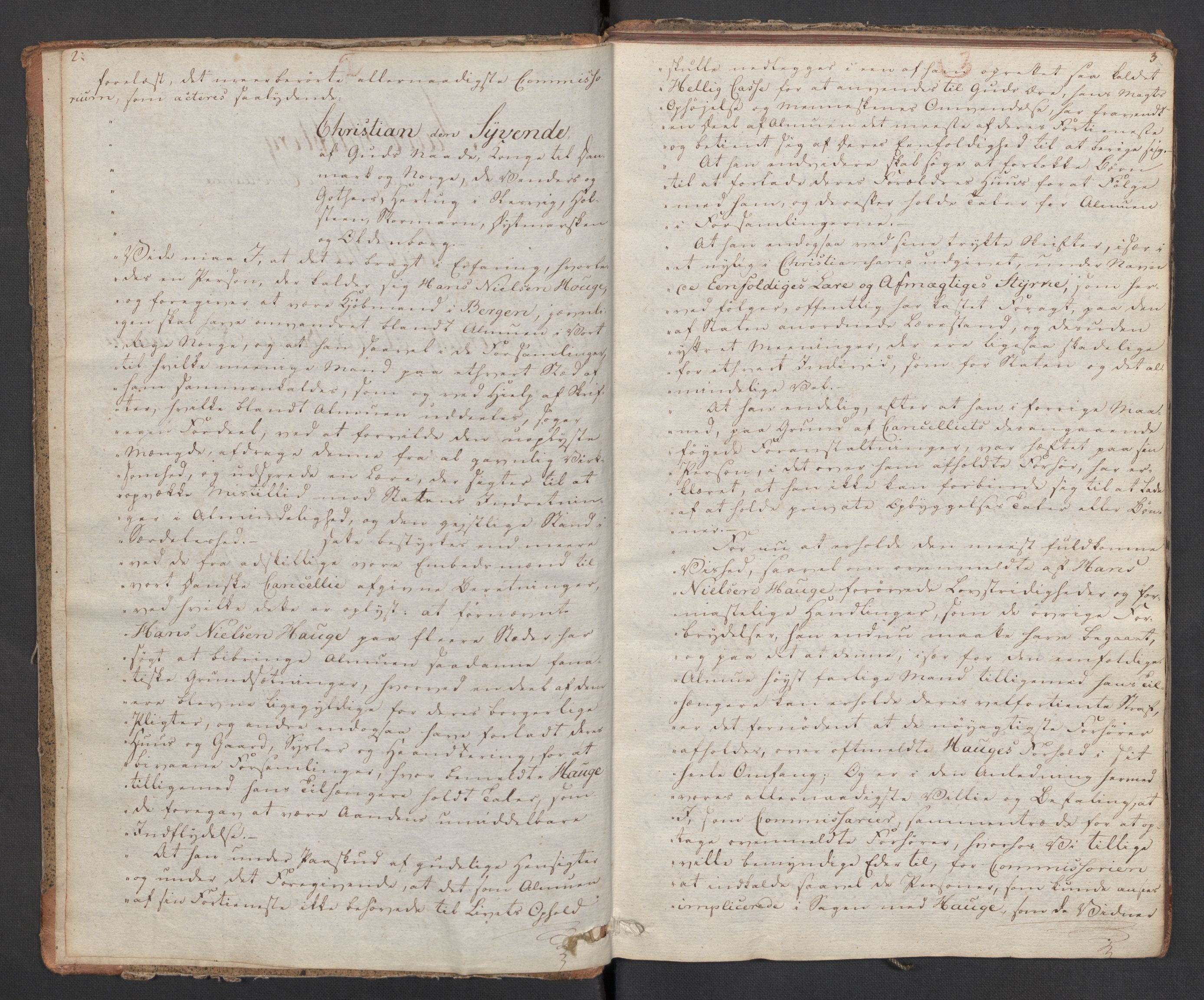Justisdepartementet, Kommisjon i saken mot Hans Nielsen Hauge 1804, AV/RA-S-1151/D/L0002: Hans Nielsen Hauges sak, 1804-1813, s. 2-3