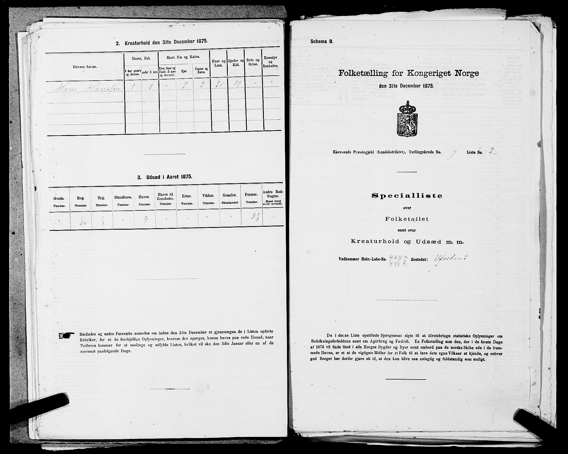 SAST, Folketelling 1875 for 1116L Eigersund prestegjeld, Eigersund landsokn og Ogna sokn, 1875, s. 1093