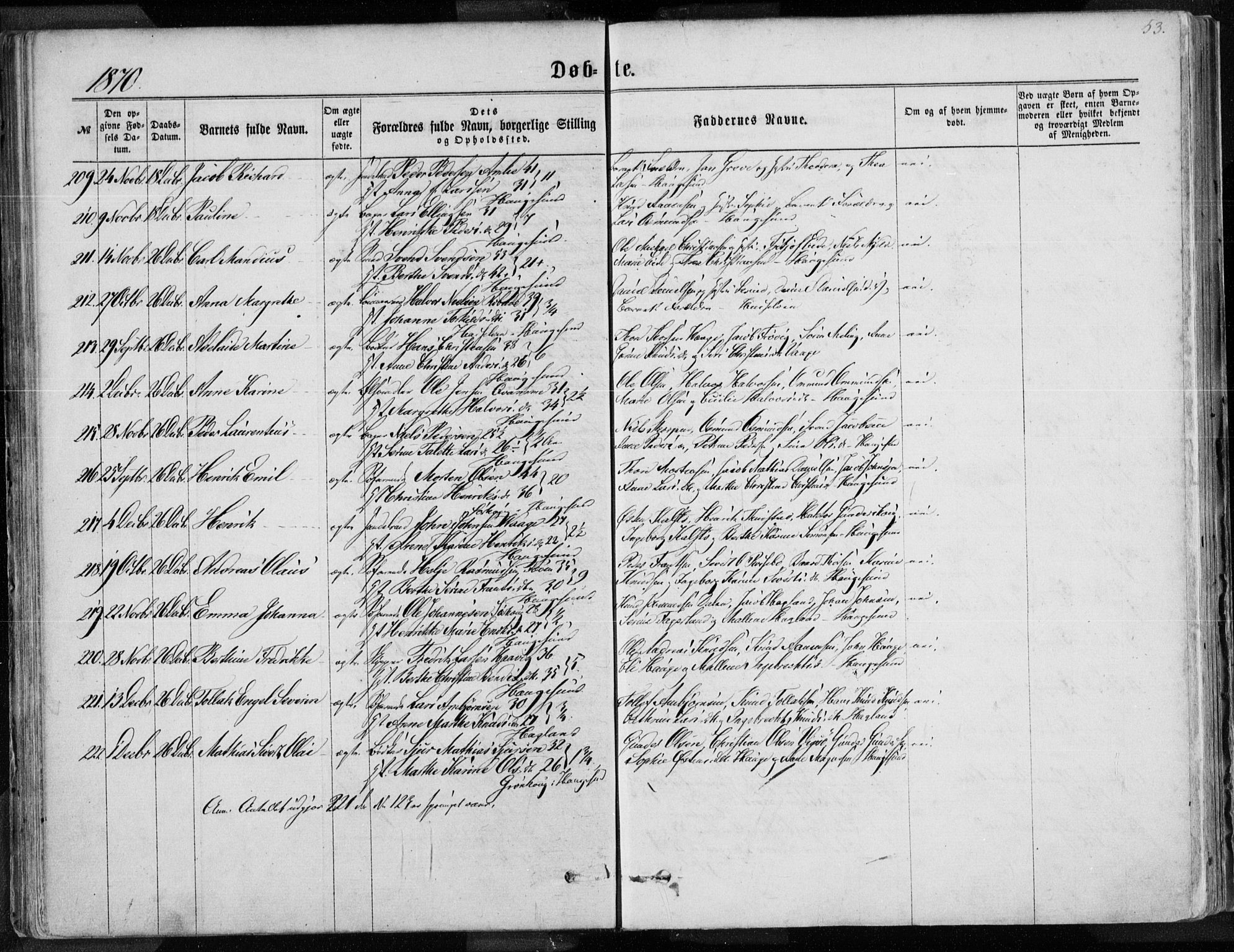 Torvastad sokneprestkontor, SAST/A -101857/H/Ha/Haa/L0012: Ministerialbok nr. A 12.1, 1867-1877, s. 53