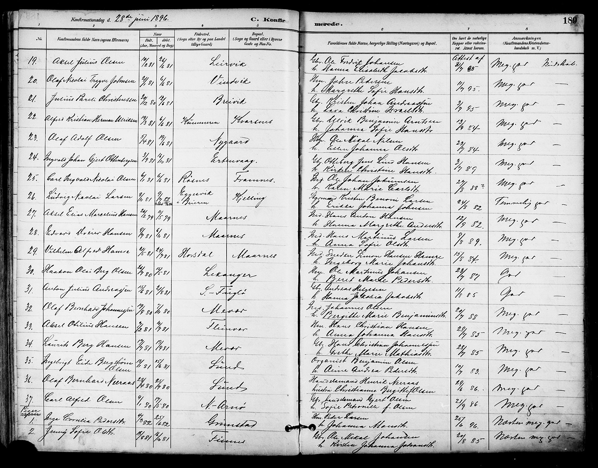 Ministerialprotokoller, klokkerbøker og fødselsregistre - Nordland, SAT/A-1459/805/L0101: Ministerialbok nr. 805A07, 1892-1899, s. 189