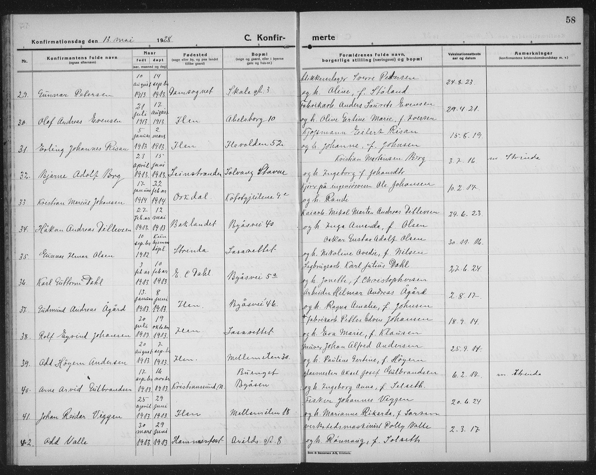 Ministerialprotokoller, klokkerbøker og fødselsregistre - Sør-Trøndelag, AV/SAT-A-1456/603/L0175: Klokkerbok nr. 603C03, 1923-1941, s. 58