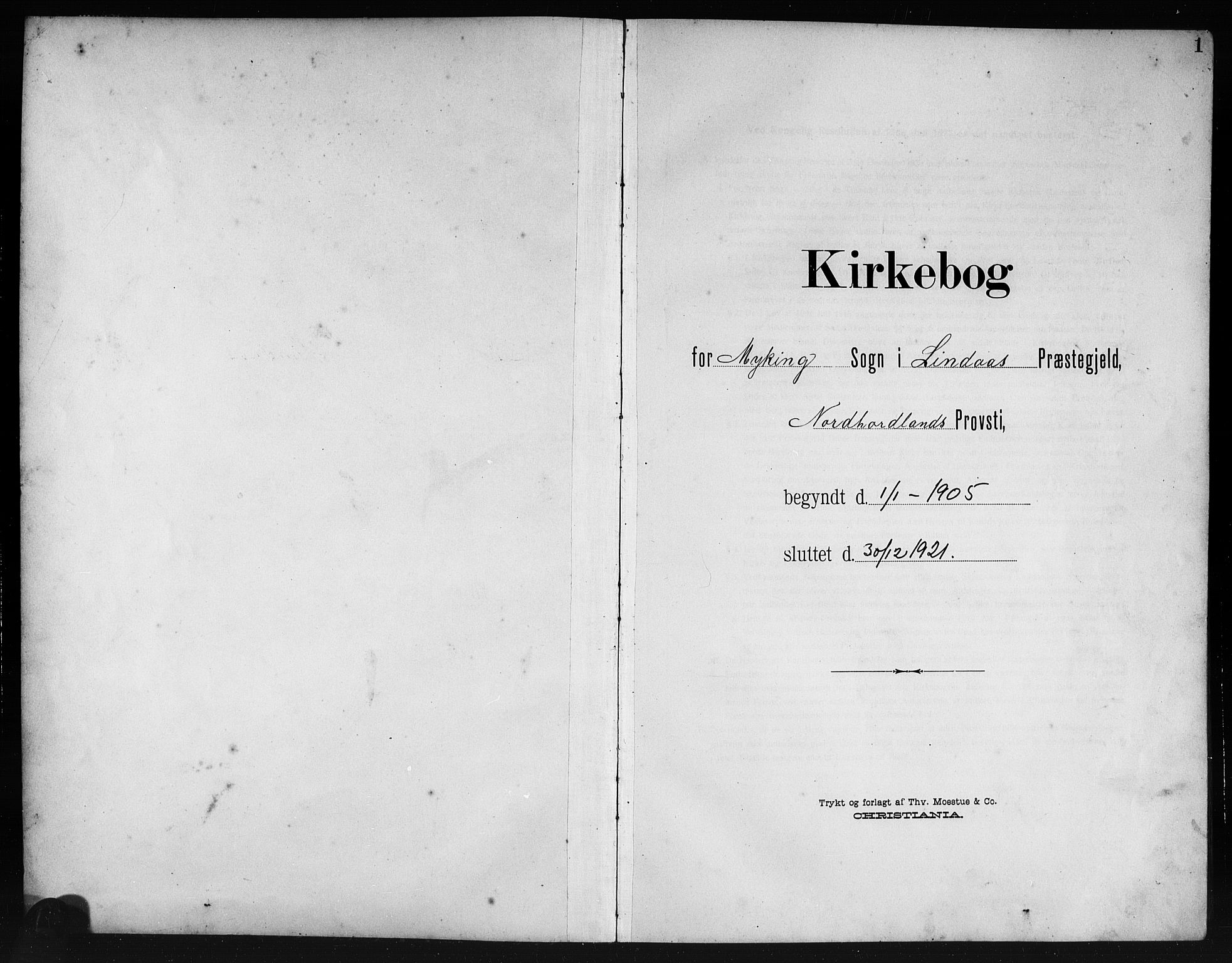 Lindås Sokneprestembete, SAB/A-76701/H/Hab: Klokkerbok nr. E 4, 1906-1921, s. 1