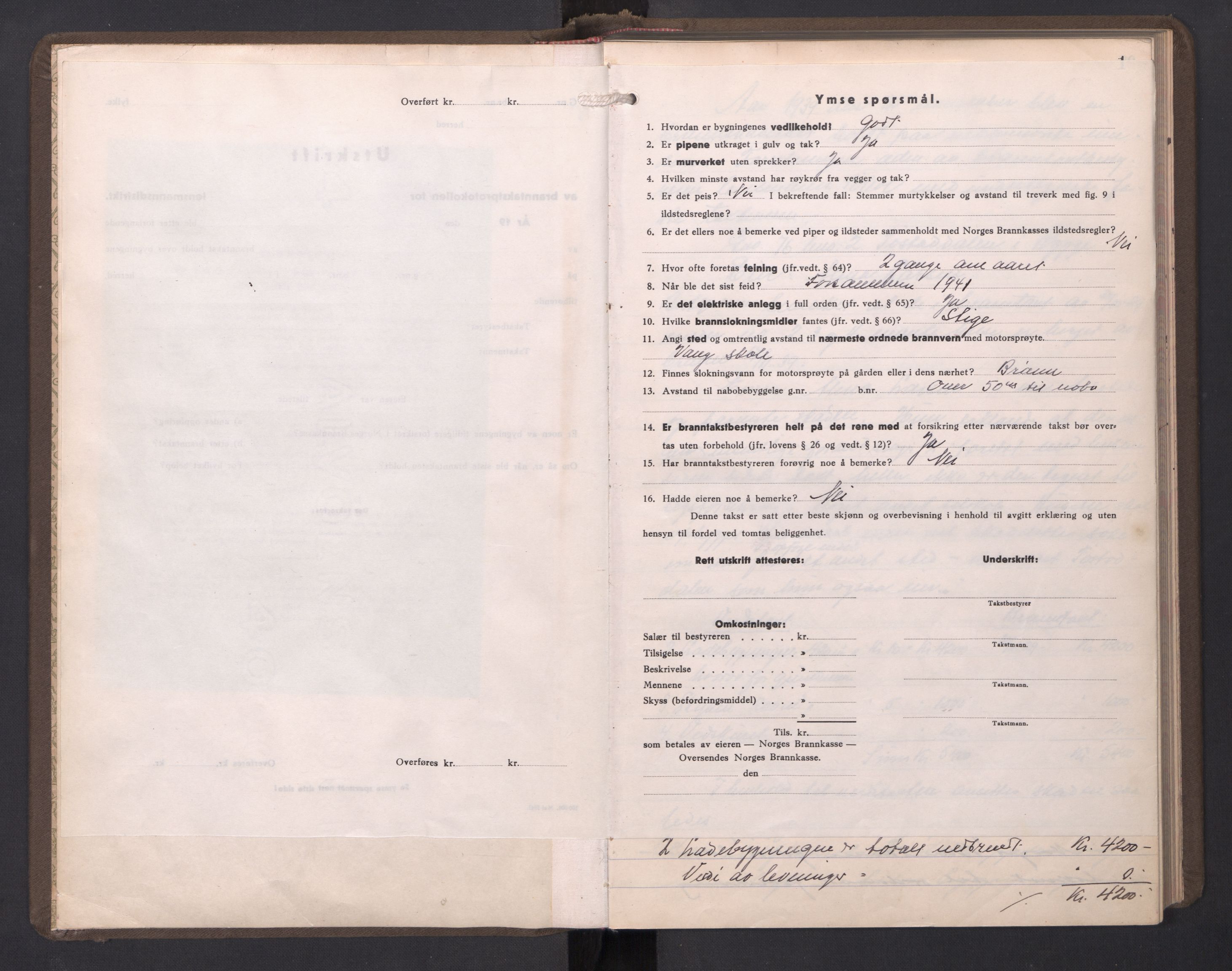 Norges brannkasse, branntakster Rygge, AV/SAO-A-11368/F/Fa/L0012: Branntakstprotokoll, 1939-1945